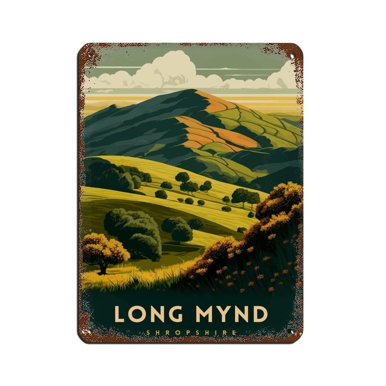 Vintage Travel Long Mynd Shropshire 1 Metal Tin Sign Chic Art Iron Painting Bar People Cave Cafe Family Garage Wall Decoration Style 12x16inch(30x40cm) Retro Poster