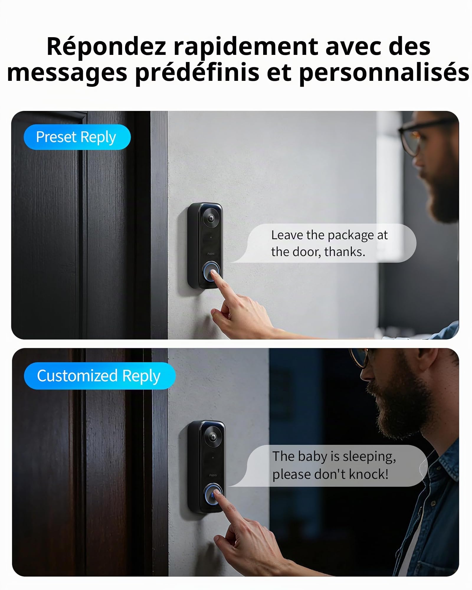 Aqara Sonnette Vidéo G400 avec Carillon, PoE/WiFi, HomeKit Secure Video, Vue Tête-aux-Pieds 2K, Wi-Fi 6 2,4/5 GHz, Compatible avec Alexa/Google/SmartThings, Détection locale, Enregistrement 24/7, IP65