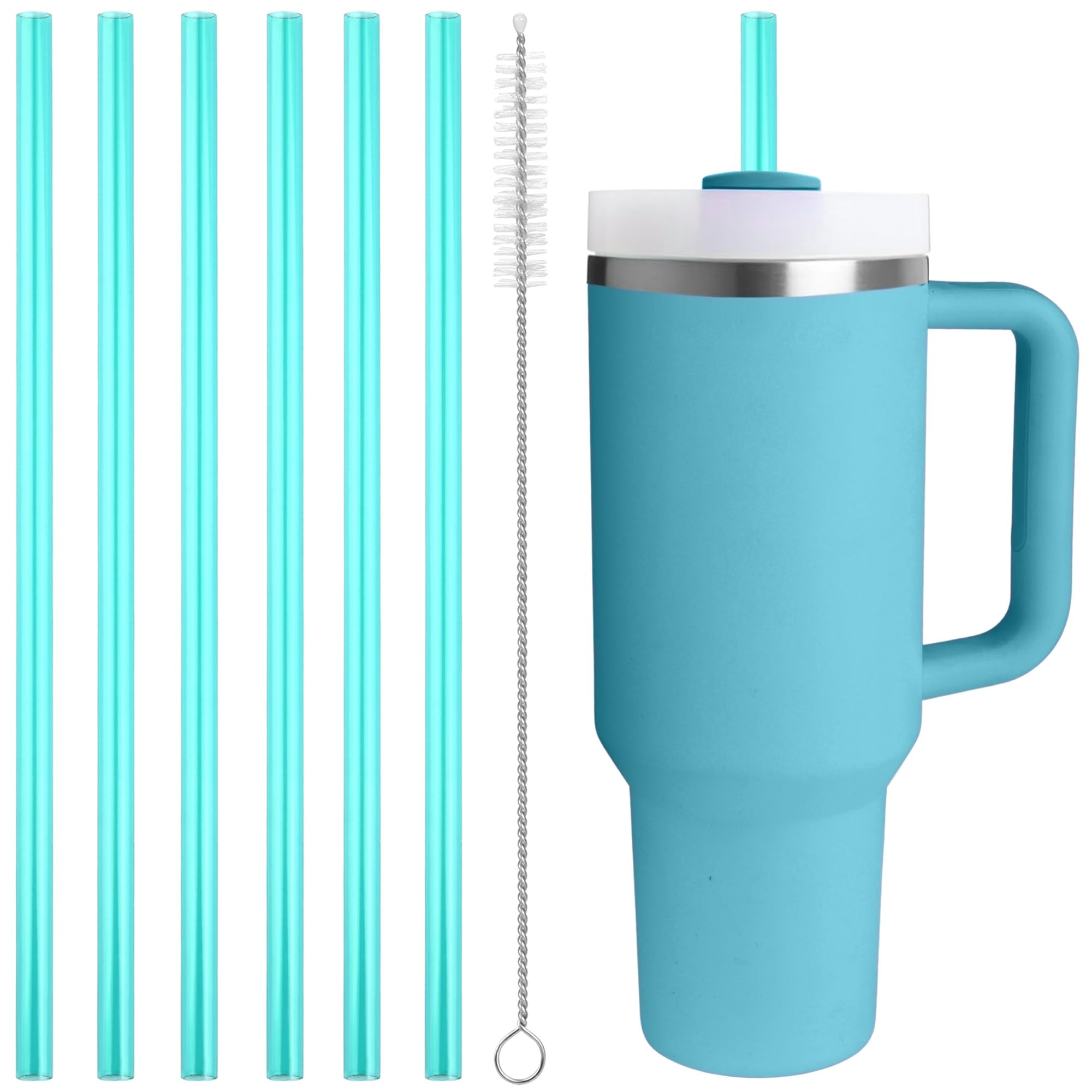 Replacement Straw Compatible with 40 oz Stanley Quencher Tumbler, 12 Inch Extra Long Reusable Plastic Straws for 40 Oz Cup, Green-6 Pack