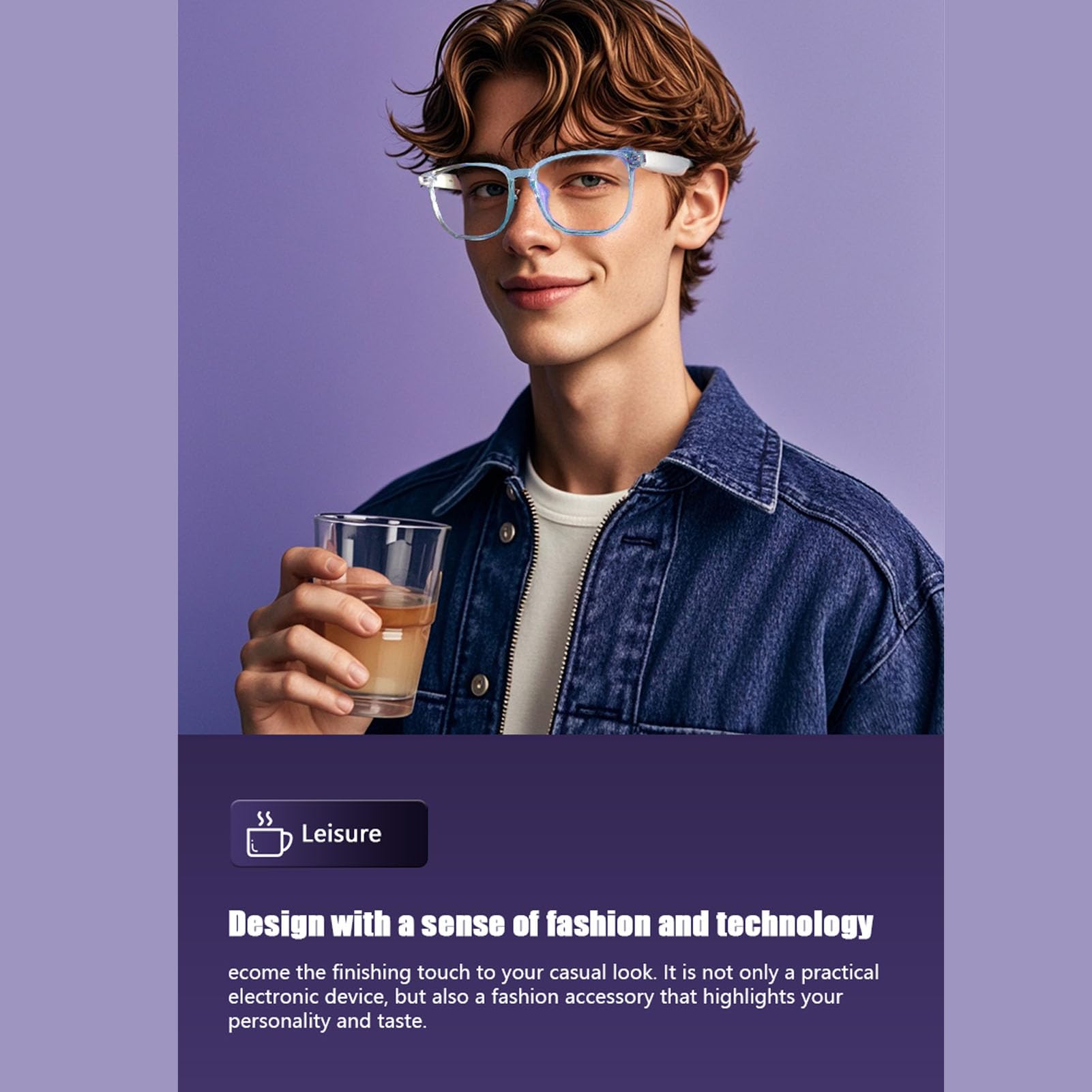 Jectse Lunettes Intelligentes AI avec Caméra, Lunettes D'enregistrement Vidéo HD 1080P, Audio BT, de Caméra de Sport de Plein Air, avec Musique, Appels Mains Libres et (Blue)
