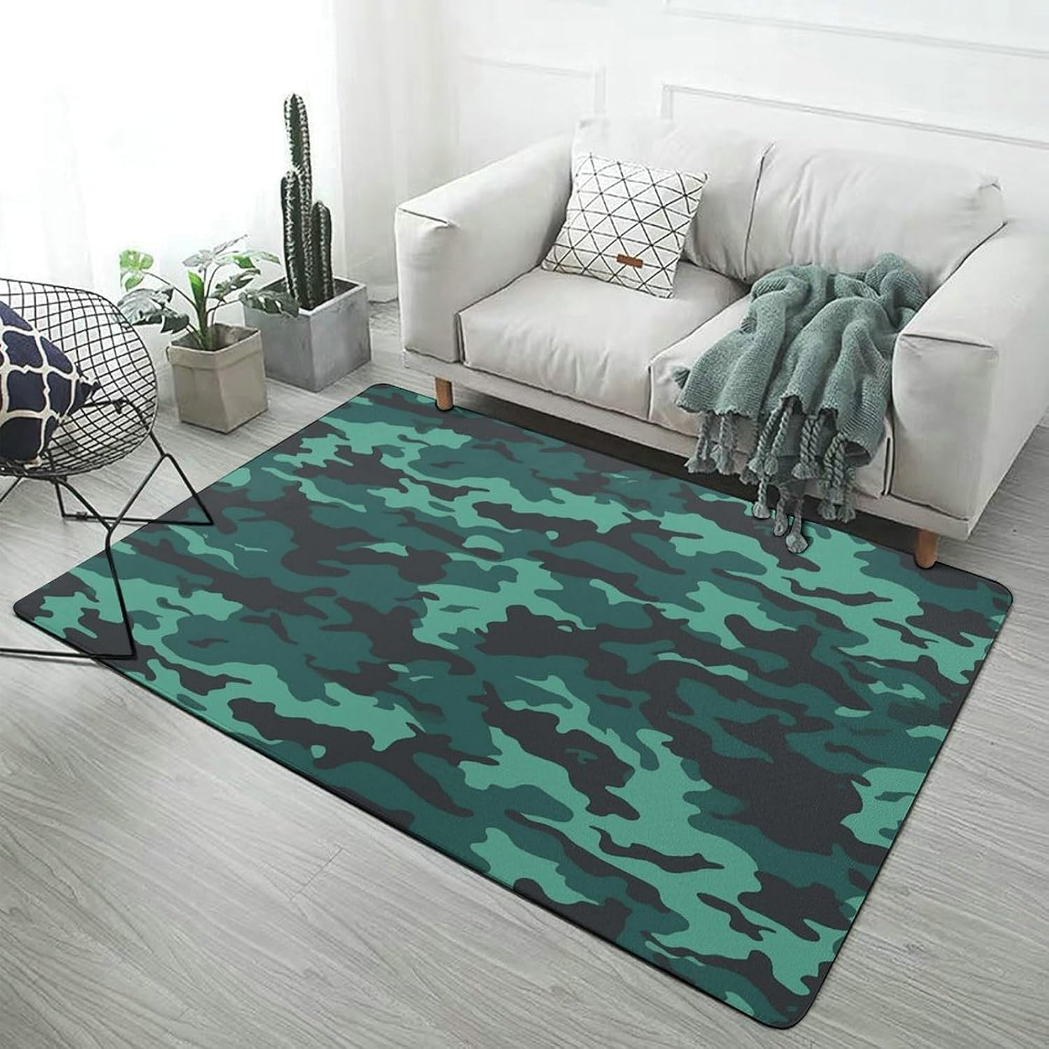 Teal Camouflage Carpet for Living Room,Washable Dining Room Non-Slip Under Table Rug 40“x60”Large Rugs Lndoor Home Decoration Stain Resistant Carpet for Bedroom