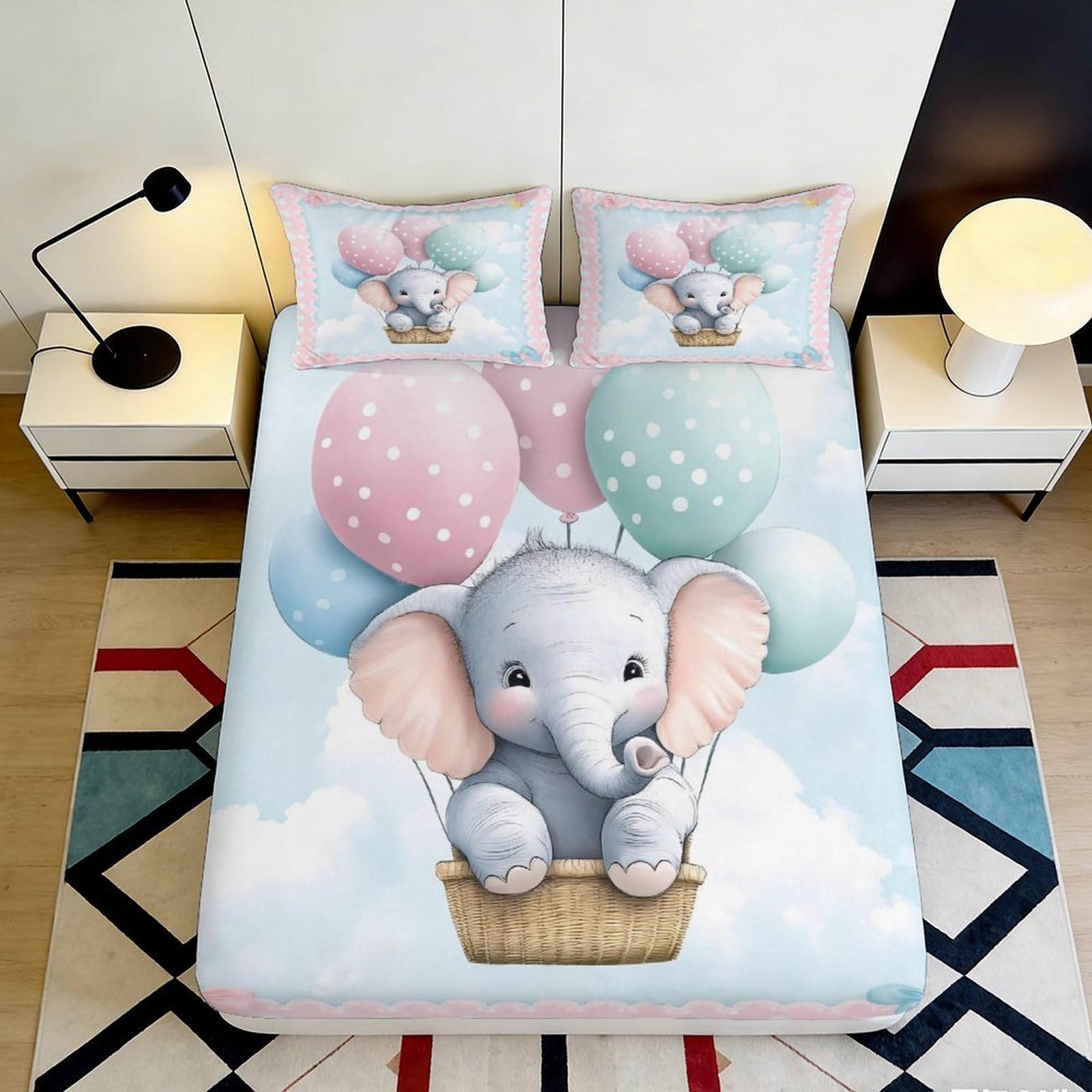 Pnayamiorkfel Style-2 3D Printed Cute Elephant Balloons Fitted Sheet Microfiber Soft Non-Slip Bed Cover For Bedroom Guest Room Decor 90X200x25cm