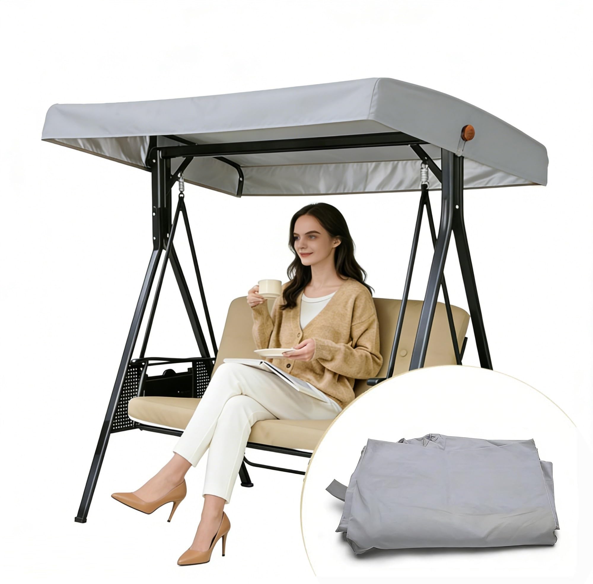 WFXXZL Outdoor Swing Cover 2 3 Triple Seater, Garden swing canopy outside Swing Canopy Replacement Top cover for Porch Patio Hammock Seat(Grey)