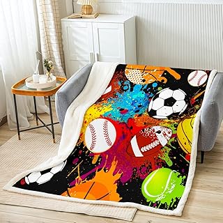 Erosebridal Soccer Sherpa Blanket Tie Dye Football Plush Blanket Throw Ball Spor - Compare price