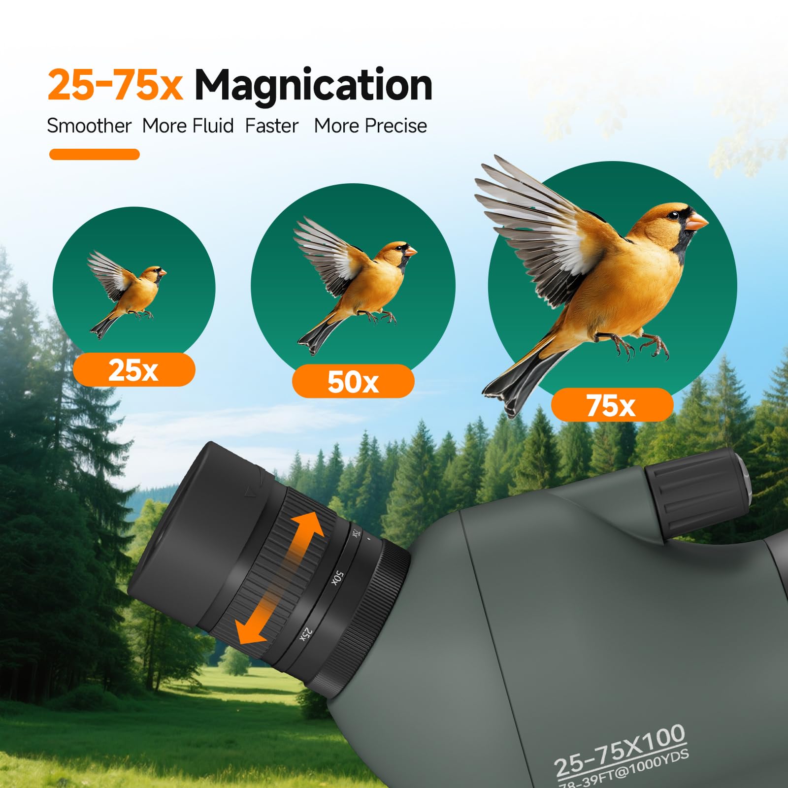 Svbony SV28 25-75x100mm longue-vue avec trépied, grand champ de vision, images claires et claires, HD Bak4 FMC Spotter Scope avec adaptateur smartphone, pour tir sur cible, observation des oiseaux