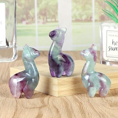 Miniatura 6 de Figura de cristal de alpaca, tamaño pequeño, tallado, con bolsillo tallado, flúor arcoíris, esculturas de animales, estatua curativa coleccionable