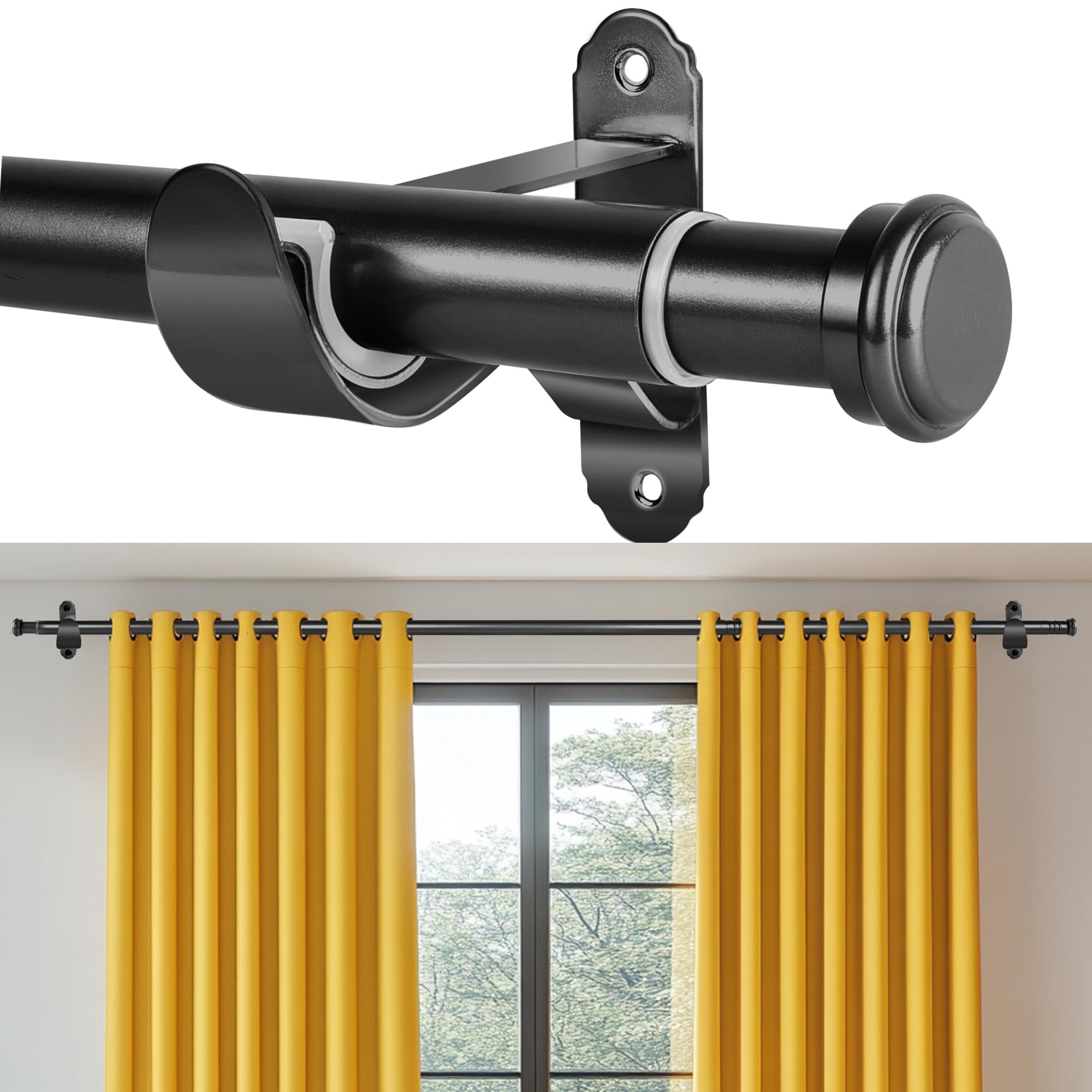 Heavy Duty Curtain Rods for Windows 15 to 60 Inch,Adjustable Telescoping Design Extra Long Drape Pole,Easy Install 1-Inch Diameter Drapery Rod for