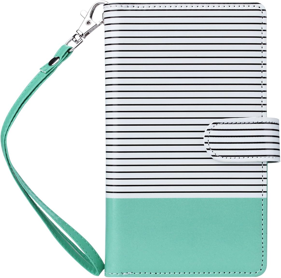 ULAK Note 4 Case, Galaxy Note 4 Case, Galaxy Note 4 Wallet Case,Pu Leather Magnet Wallet Credit Card Holder Flip Cover Built-in 9 Card Slots Stand Case for Samsung Galaxy Note 4(Minimal Mint Stripes)