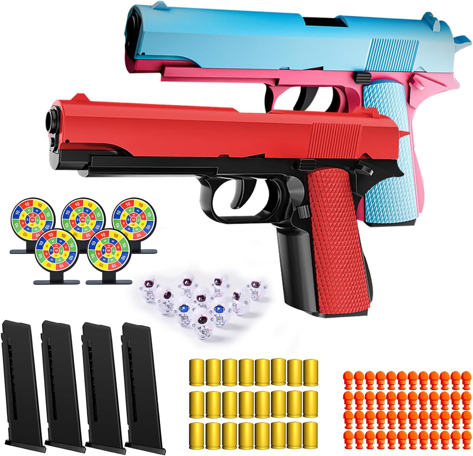 2PCS Soft Bullet Gun Toy - Automatic Pull Back Action Semi-Automatic Handgun with Shell Ejection and Auto Rebound, Gun Toy for Teen Boys, Suitable for 6 7 8 9 10 11 12 Years Old boys And Girls Toys