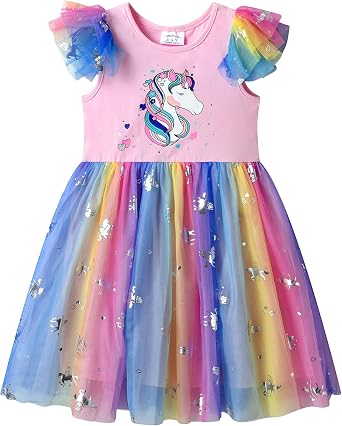 VIKITA Girls Dresses Summer Party Pink Tutu Dress for 2-12 Years Kids
