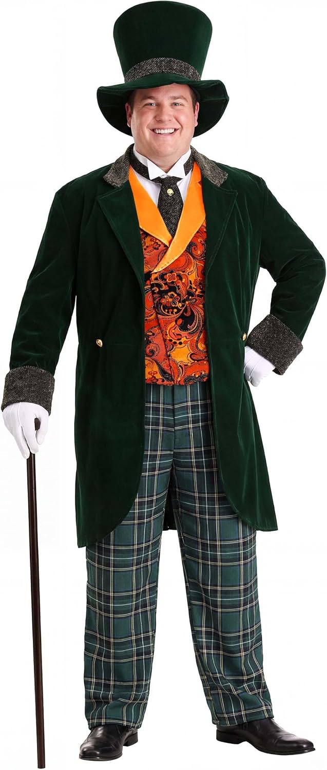 Men's Alice in Wonderland Mad Hatter Plus Size Costume | Adult Mad Hatter Cosplay Outfit for Halloween Party