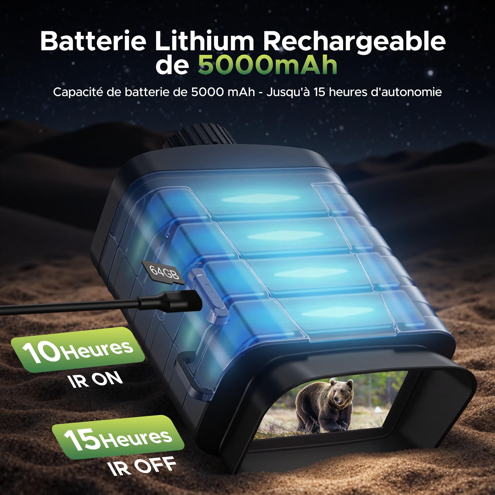 VOOPEAK Jumelles Vision Nocturne avec Télémètre – Vidéo 4K, Zoom Numérique 18X, Batterie Rechargeable 5000mAh, Carte 64Go, Télémètre 1000m & Portée 600m pour Chasse, Observation Faune