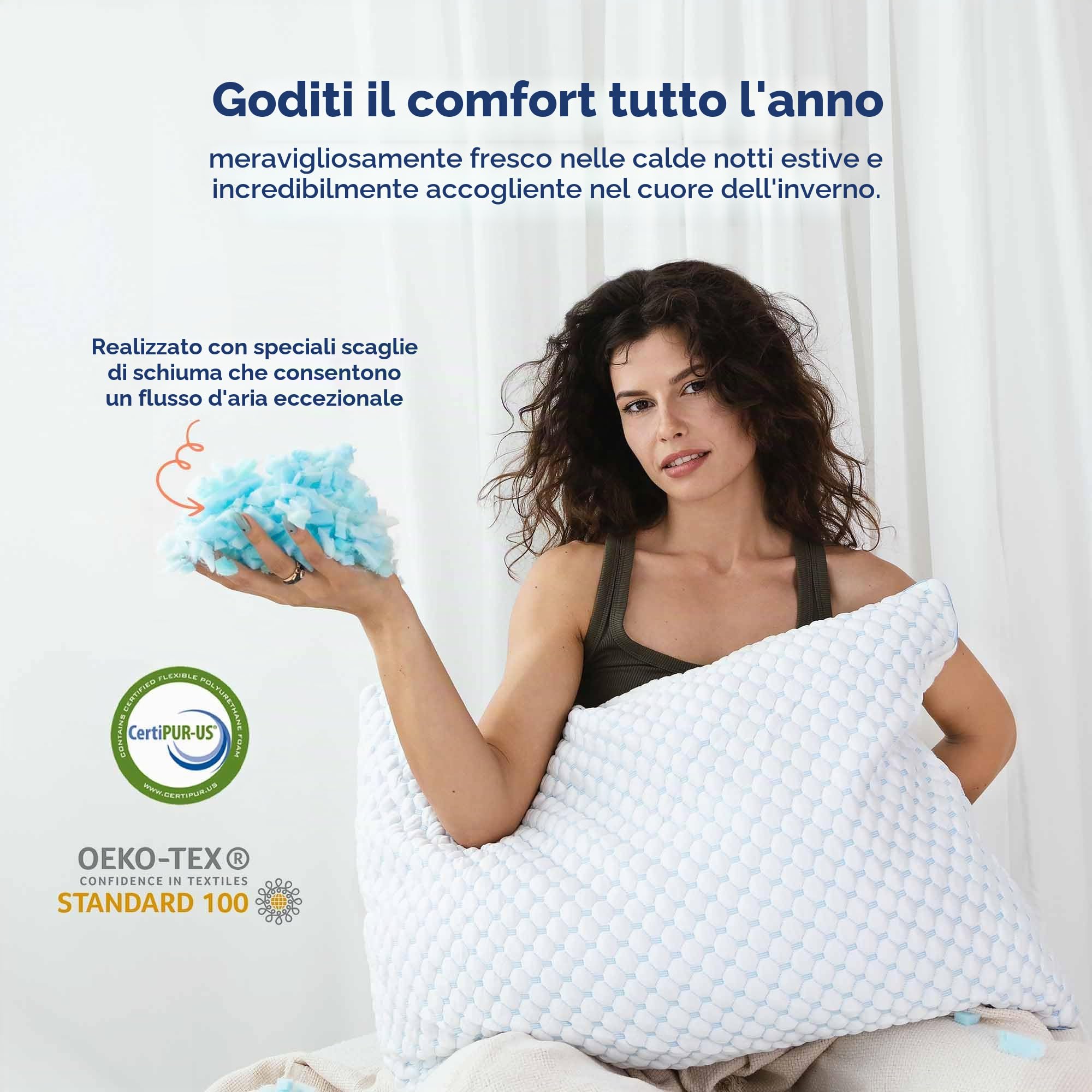 Cuscino in memory foam, 80 x 80 cm, morbido gel per chi dorme sul fianco, cuscino ergonomico a nuvola con rivestimento rimovibile