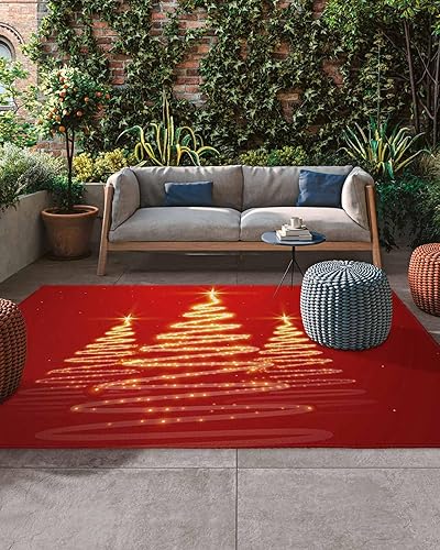 Miniatura 3 de Christmas Outdoor Rug for PatioDeckPorch, Non-Slip Large Area Rug 6 x 9 Ft, Yellow Christmas Tree Xmas Red Indoor Outdoor Rugs Washable Area Rugs,