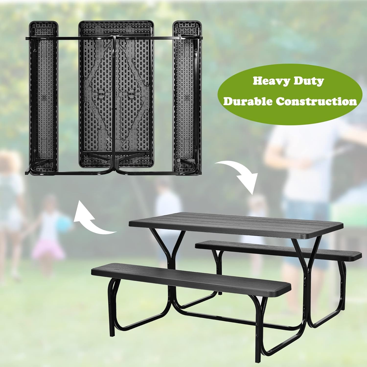 Outdoor Picnic Table, Black