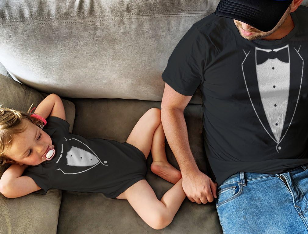 Tstars Printed Tuxedo With Bow-Tie Suit Father & Son Tux Men's T-shirt & Baby bodysuit