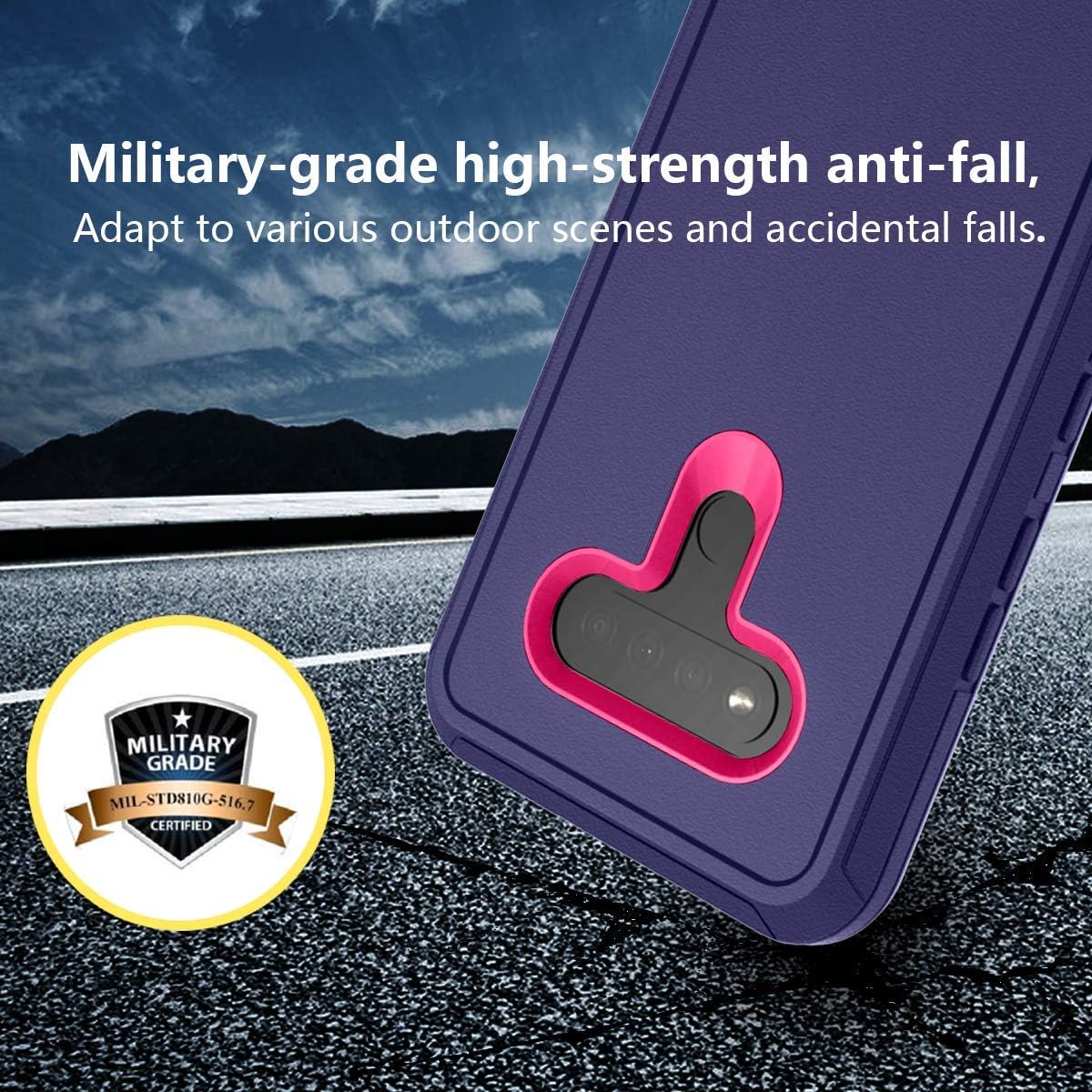 ONOLA Compatible with LG K51 Phone Case with HD Screen Protector (2 Packs),LG K51 Case Heavy Duty Protection Rugged Shockproof Dust Proof 3-Layer Durable Phone Case for LG K51 (Purple-Rosered)