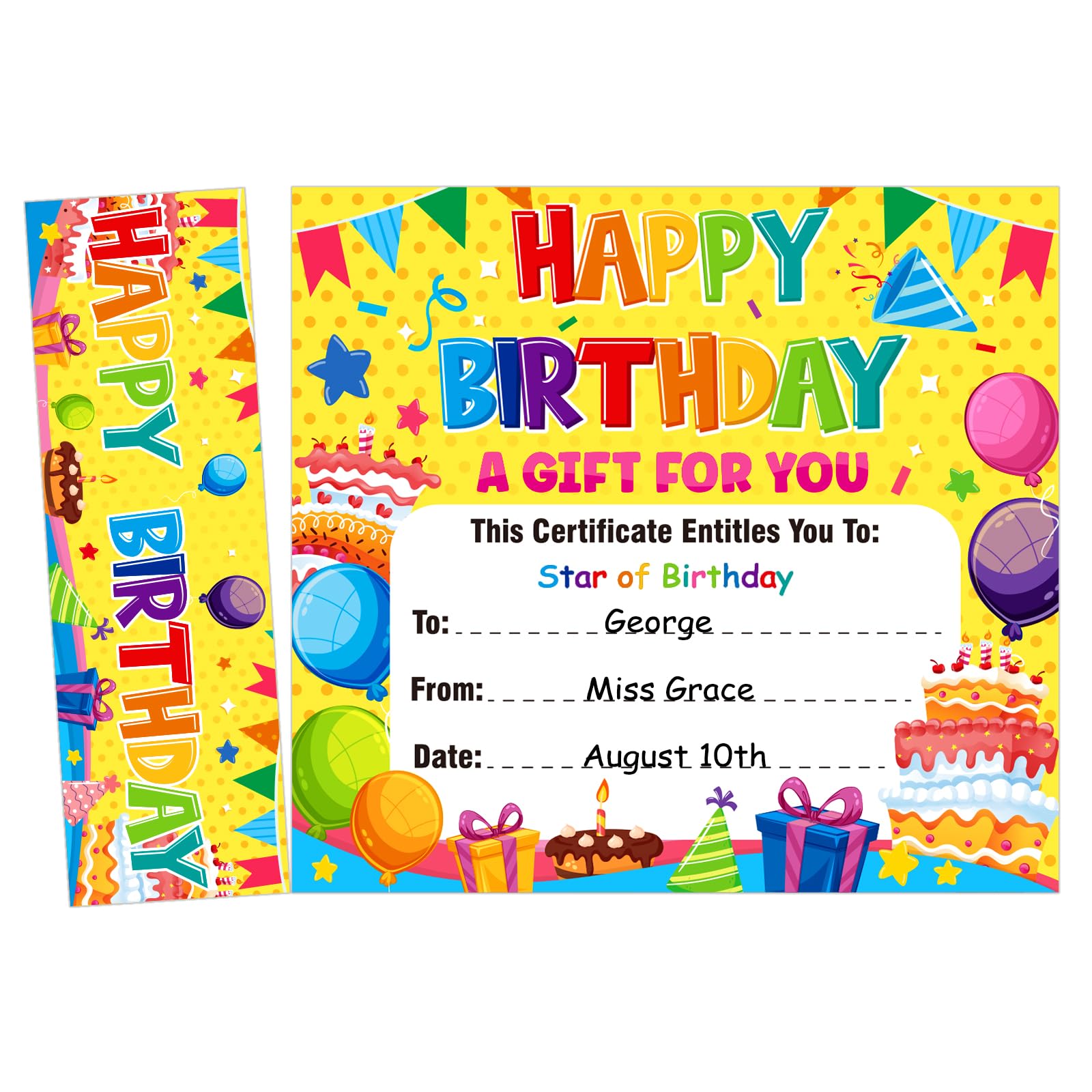 PETCEE 36 Happy Birthday Award Certificates for Kids Classroom Birthday Bookmark Awards Gifts for Students Birthday Recognition Certificates for Kindergarten Back to School Teacher Supplies