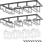 Metal Wine Glass Holder - Under Cabinet Stemware Rack for Bar and Kitchen, Stainless Steel Storage Shelf for Wine Cups and Glasses (Black, 3 Rows 1 Pack)