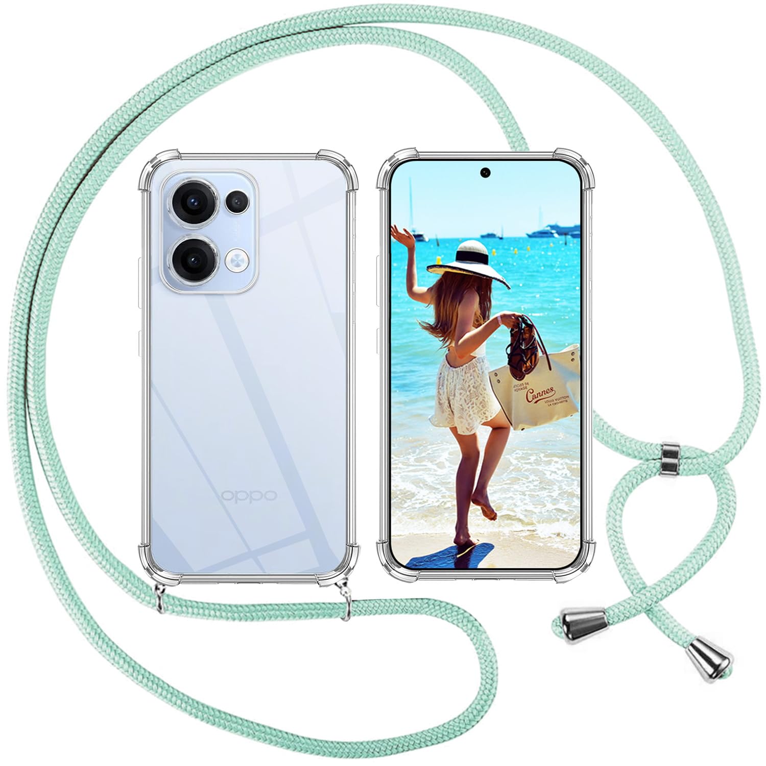 ISOI Cover con Cordino per Oppo Reno 14 5G, Custodia Trasparente con Collana Tracolla Laccio Collo Ultra Sottile Morbido TPU Silicone Antiurto AntiGraffio Case, Rosa