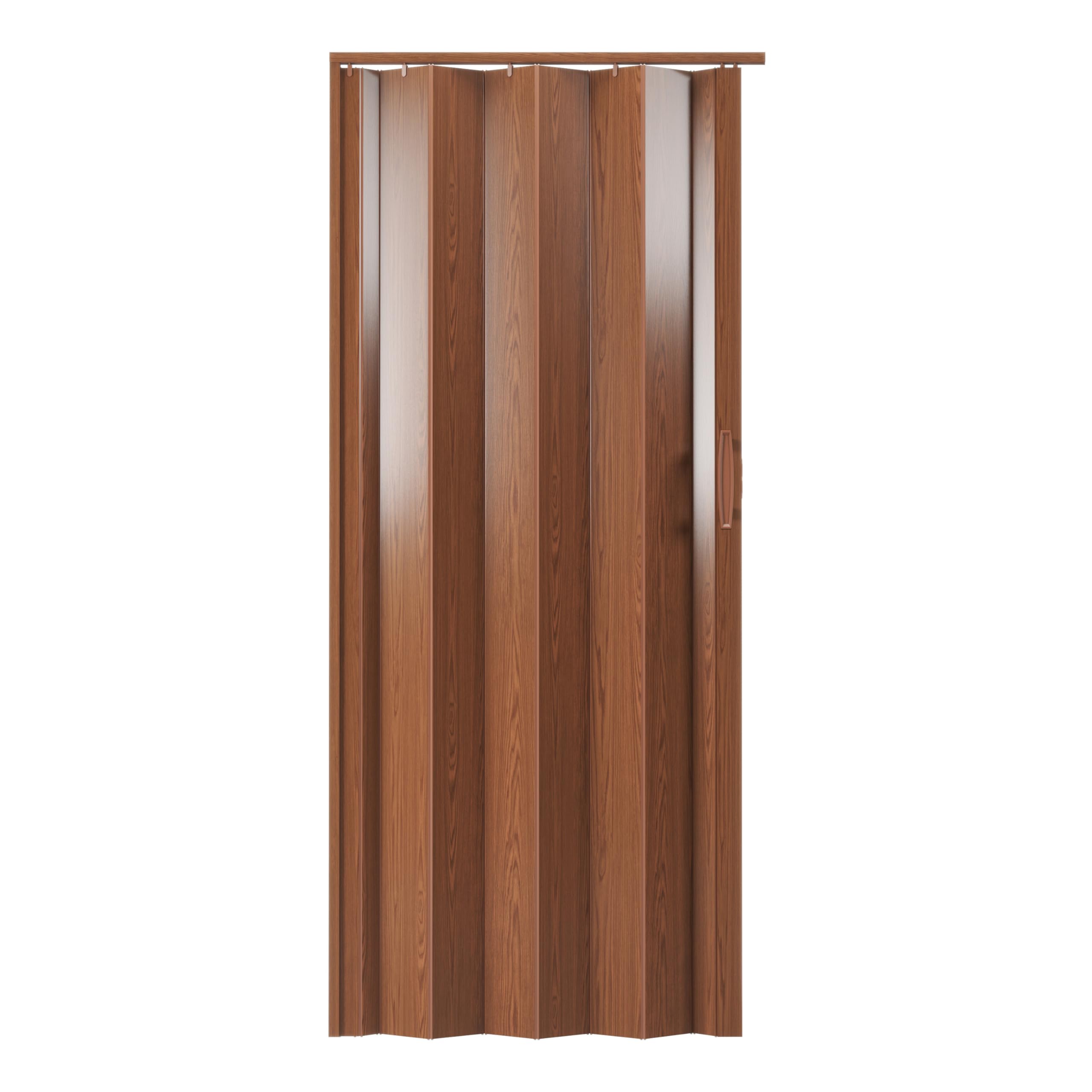 Techni Home Studio Series 32" W x 80" H PVC Foldable Accordion Door, Trimmable, Flexible Single Layer Panels, Walnut