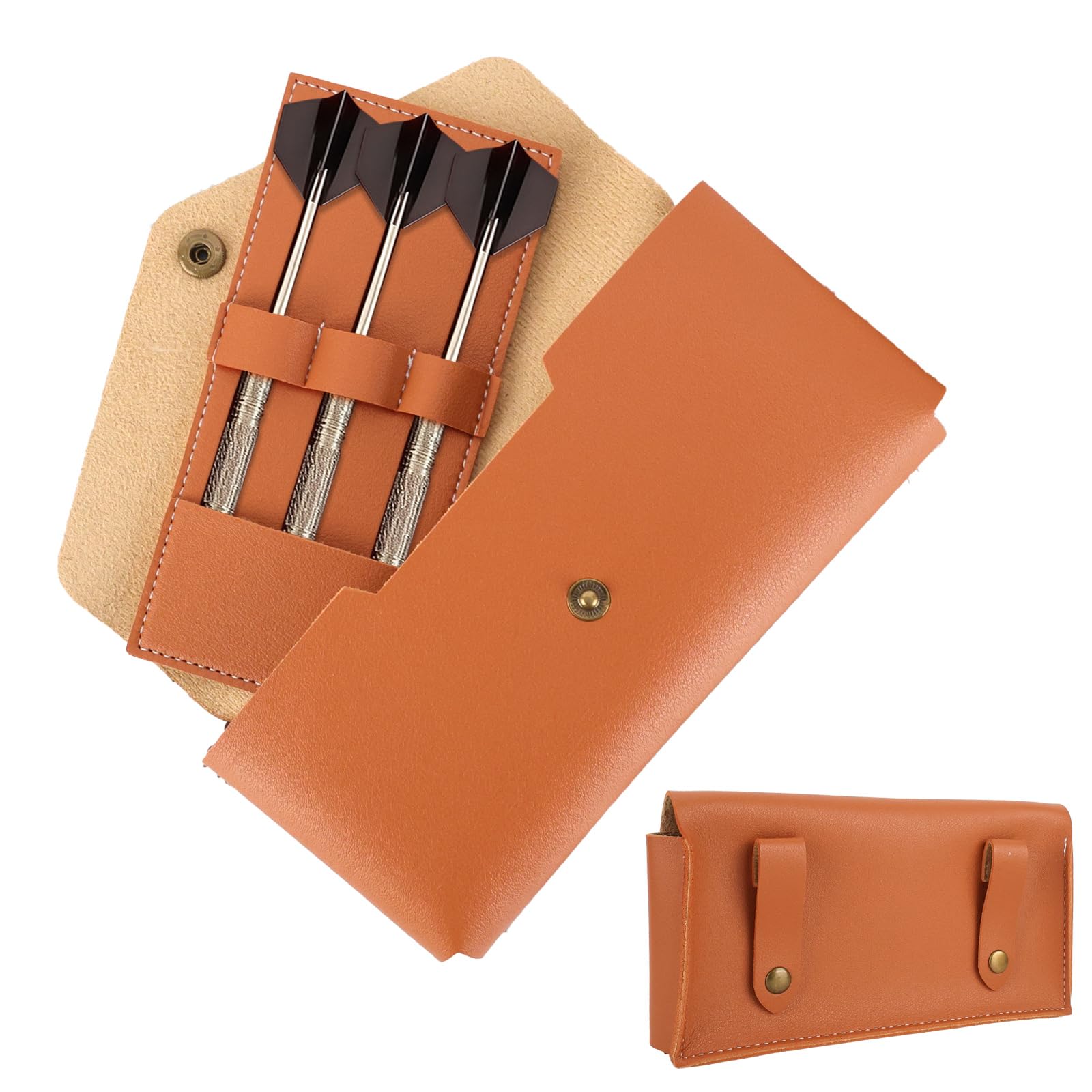 Kaempe Darts Case,Dart Wallet Pu Leather, Portable Dart Storage with Hanging Buckle, Dart Cases for Steel and Soft Tip Darts, Holds 3 Darts and Extra Accessories (Brown)