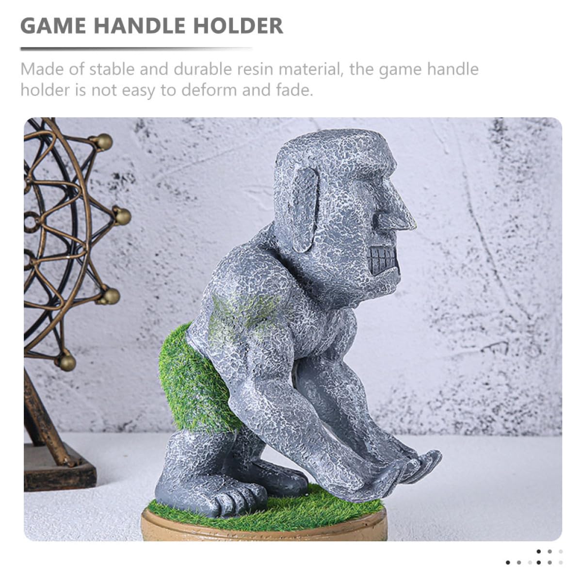 Supporto per Controller di Gioco in Resina Statua Moai, Organizzatore e Supporto Espositivo Decorativo da Tavolo per Accessori Videogiochi, Resistente e Stabile per Scrivania