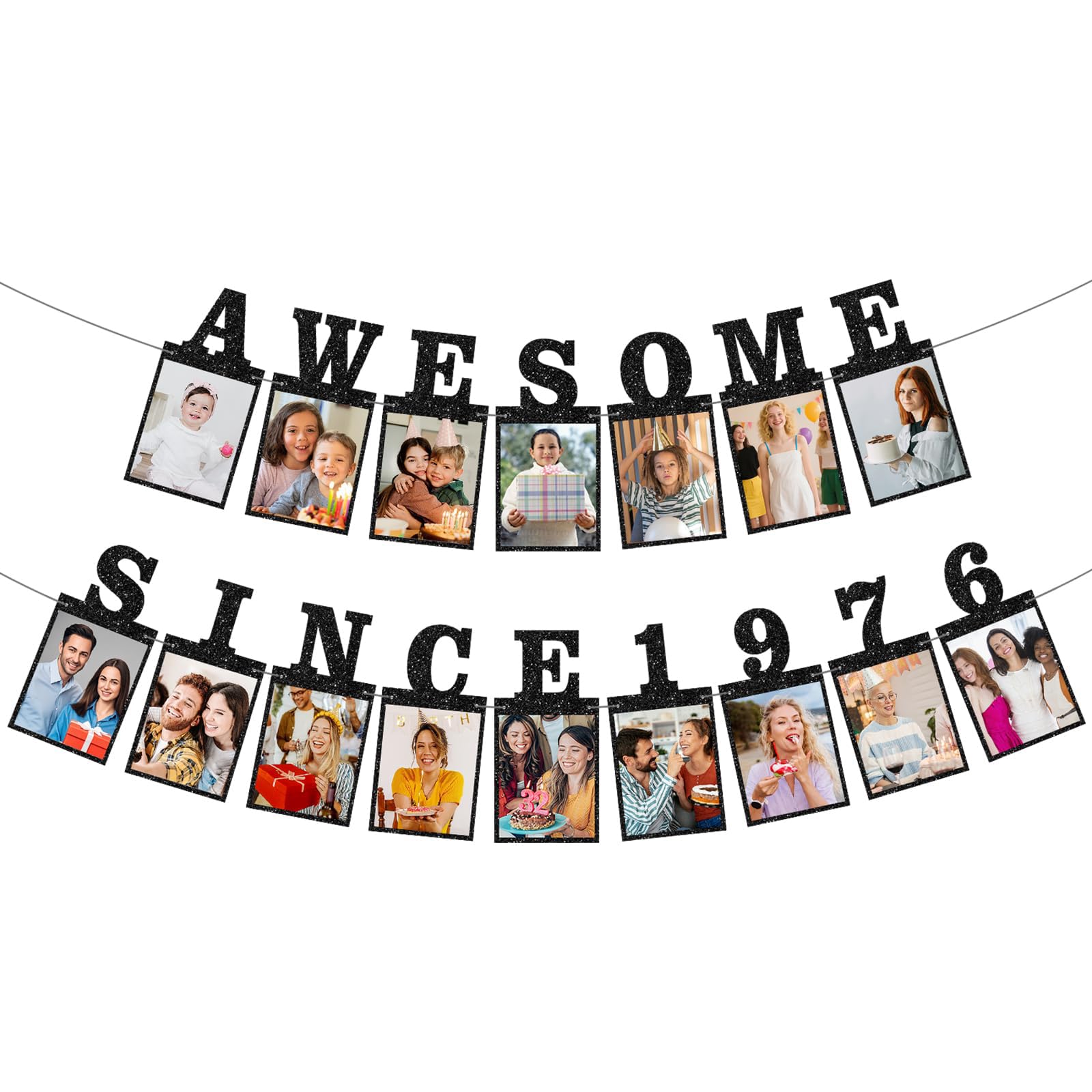 50th Birthday Decorations Banner for Men Women "Awesome Since 1976" Black And Gold Glitter Party Decorations, Retro-Style Birthday Banners for Adult Parties, Suitable for Both Men And Women — image 1