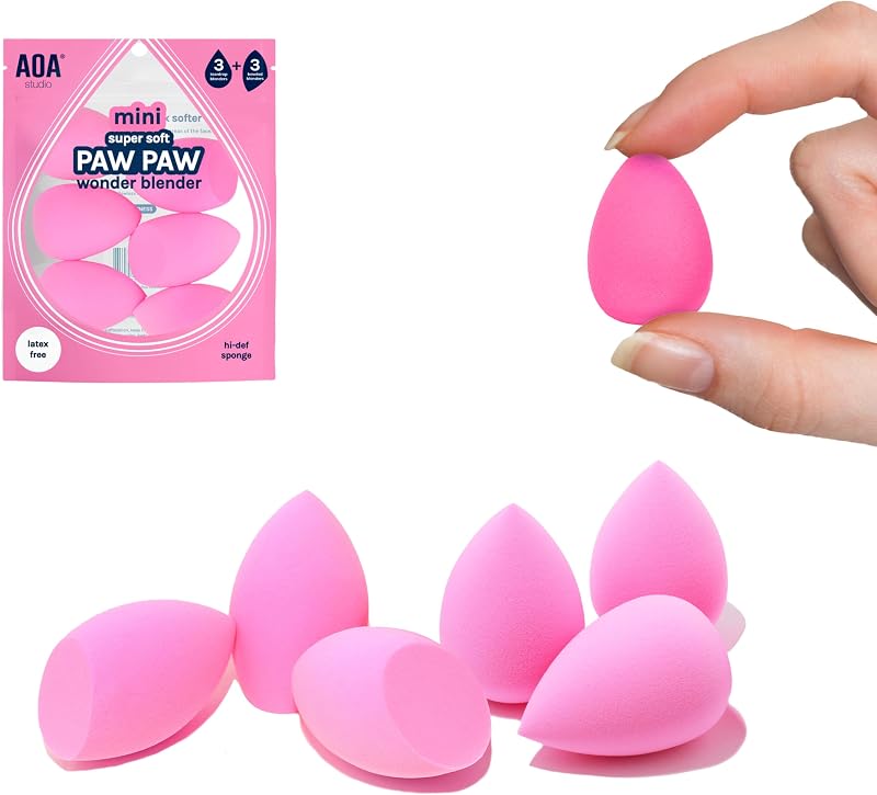 Colección MiNi Juego de Esponjas de Maquillaje Licuadora Sin Látex y Alta Definición de 6 Para Polvo Crema Líquido, Super Suave Wonder Beauty Cosmetic 3 Lágrima + Forma Biselada (Rosa)