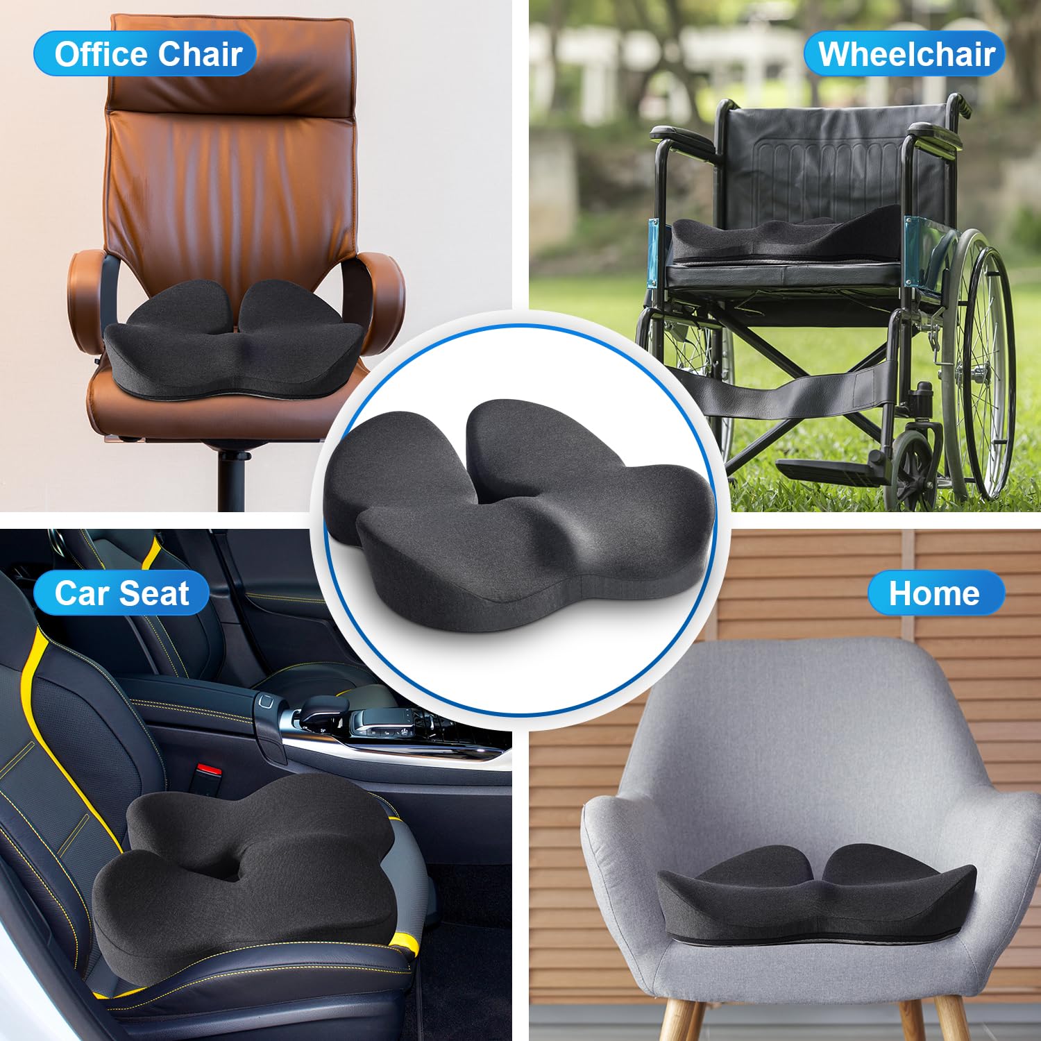 EDIMENS Coccyx Cuscino per sedile e schienale Combo per sedia da ufficio, in puro memory foam, cuscino per alleviare il mal di schiena e sciatica, cuscino per sedile