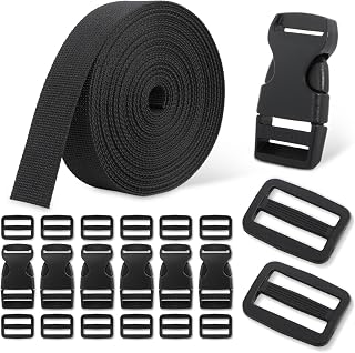 Voltrish Buckle & Strap Kit: 6 Yds 1" Polyester Webbing Stronger Than Nylon, 6 Quick-Release Buckles & 12 Triglides for Backpacks, Dog Collars
