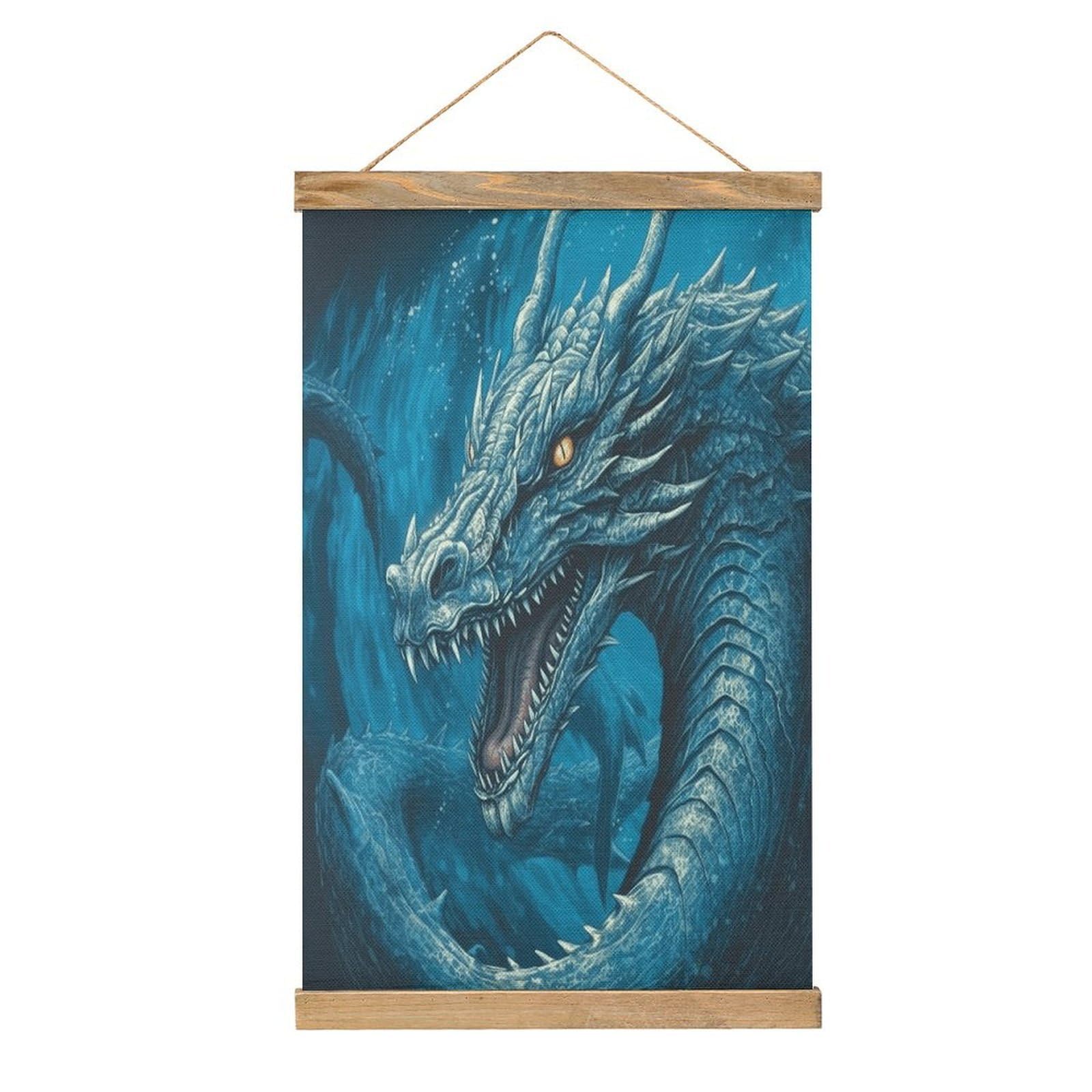 VstaDank Dragon Cool Blue Poster with Wooden Frame Hanger Art Painting Wall Decor Poster Wall Hanging Wooden Frame 13x20 Wood Poster Hanger for Photo Picture Art Canvas Print Artwork