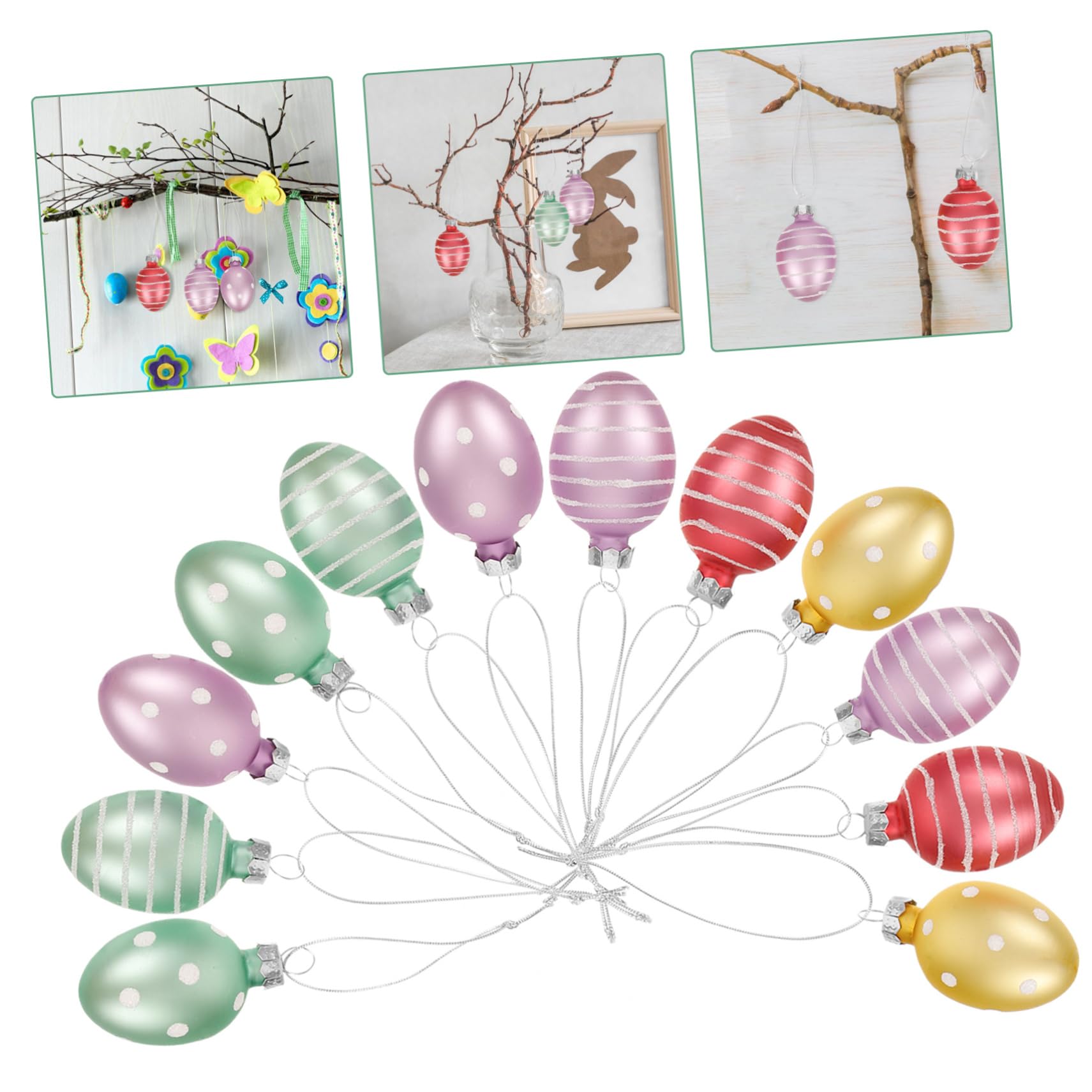 Amosfun 60pezzi Uova Di Pasqua Decorative Ornamenti Appesi Per Decorazioni Festive e Atmosfera Pasquale Elegante Per Casa e Giardino