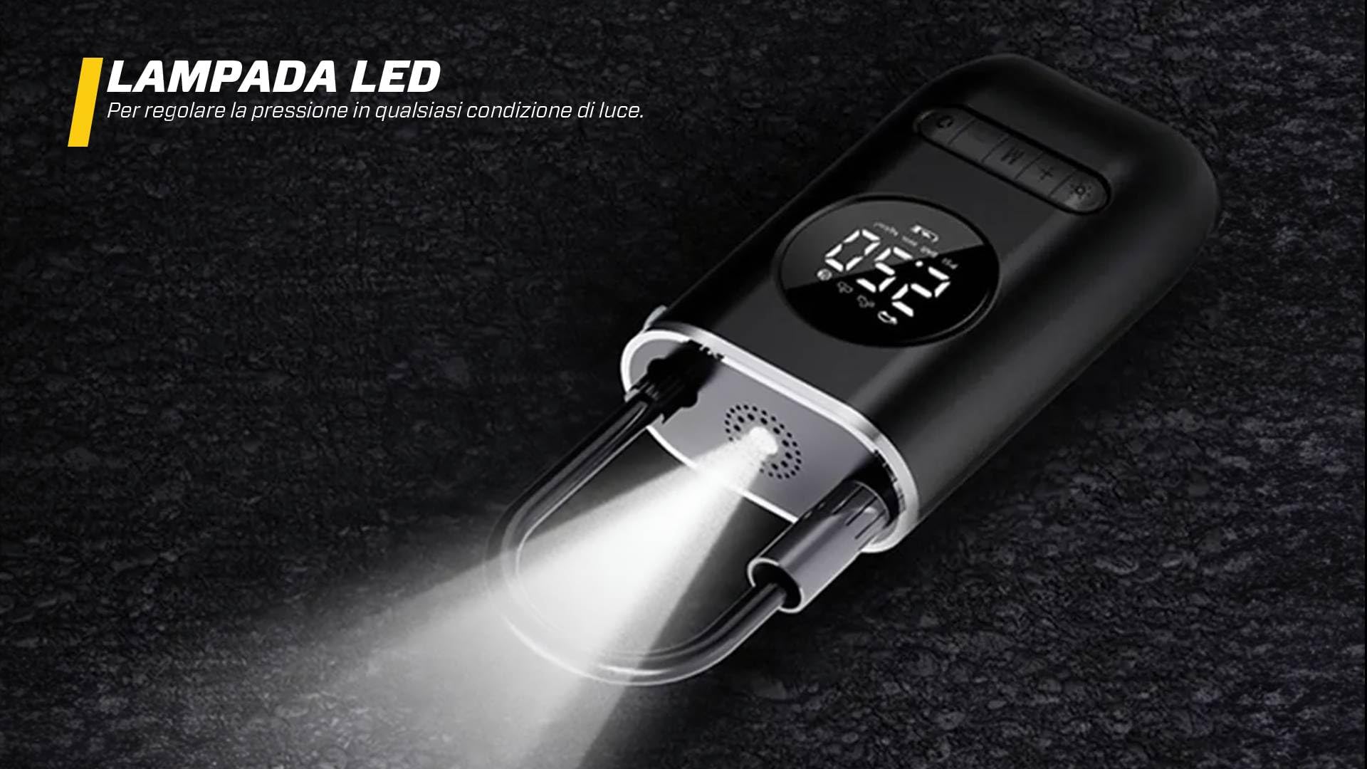 MAXTOOLS, BAC100, Compressore d'Aria a Batteria, Schermo LCD Digitale e Torcia LED, Pompa Elettrica per Bicicletta, Auto, Moto, Monopattino, Palloni