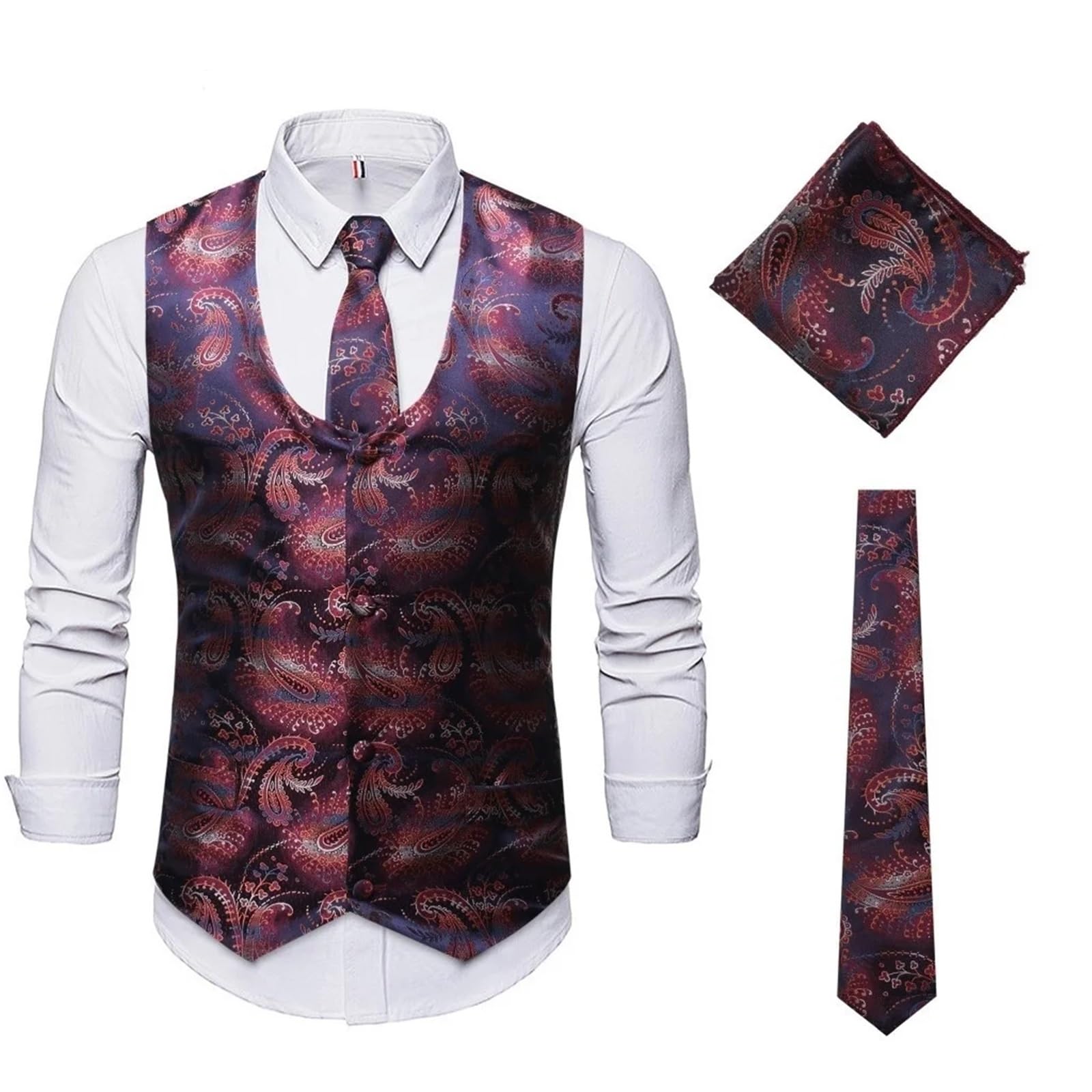 Tie Dey Gilet da uomo stampato a fiori con scollo a V Bottoni sottili vintage senza maniche Primavera Autunno