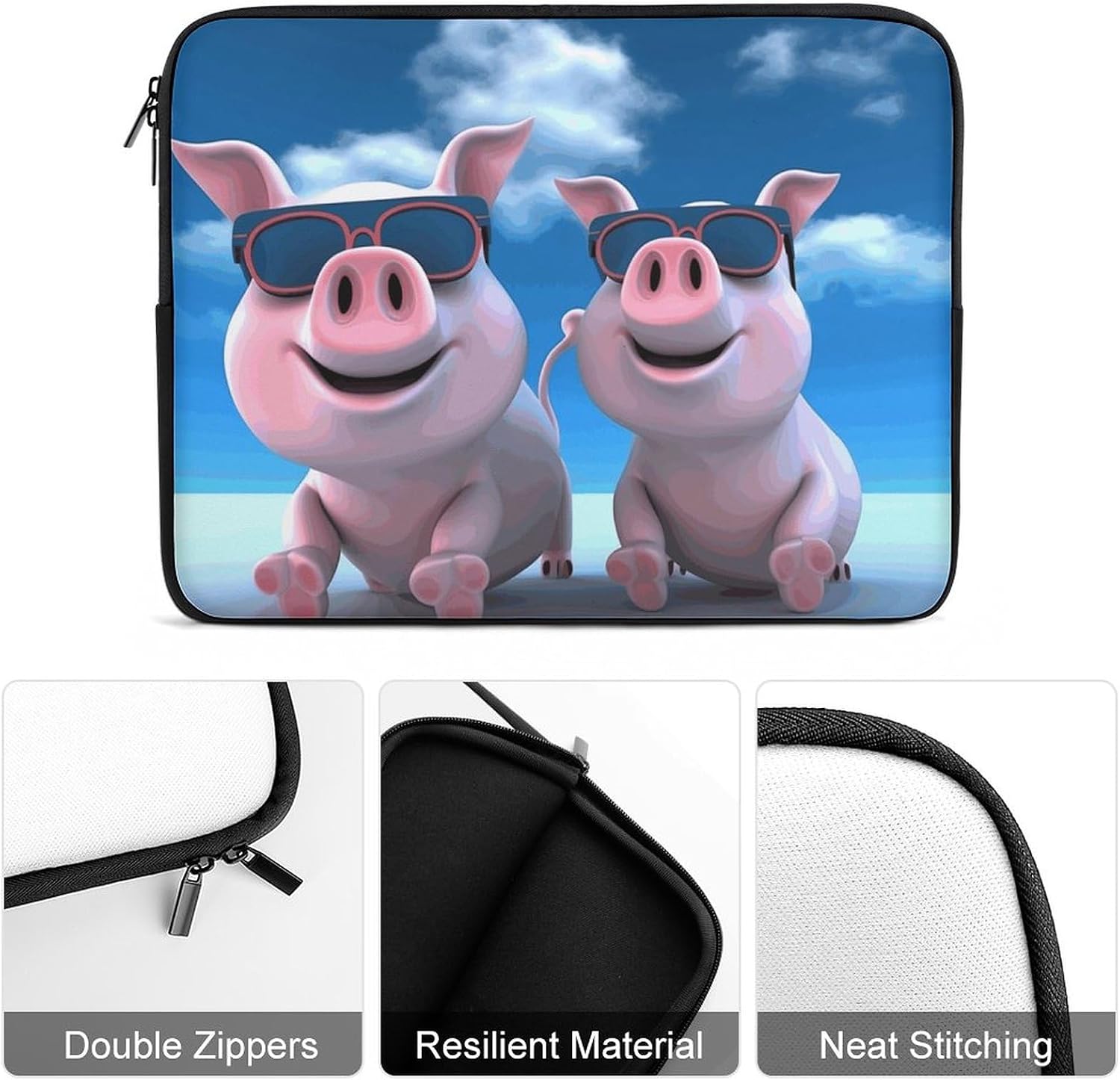 Laptop Case Sleeve 12inch Shockproof Laptop Case Funny 3D Piggies Laptop Sleeve Protective Carrying Case image 3