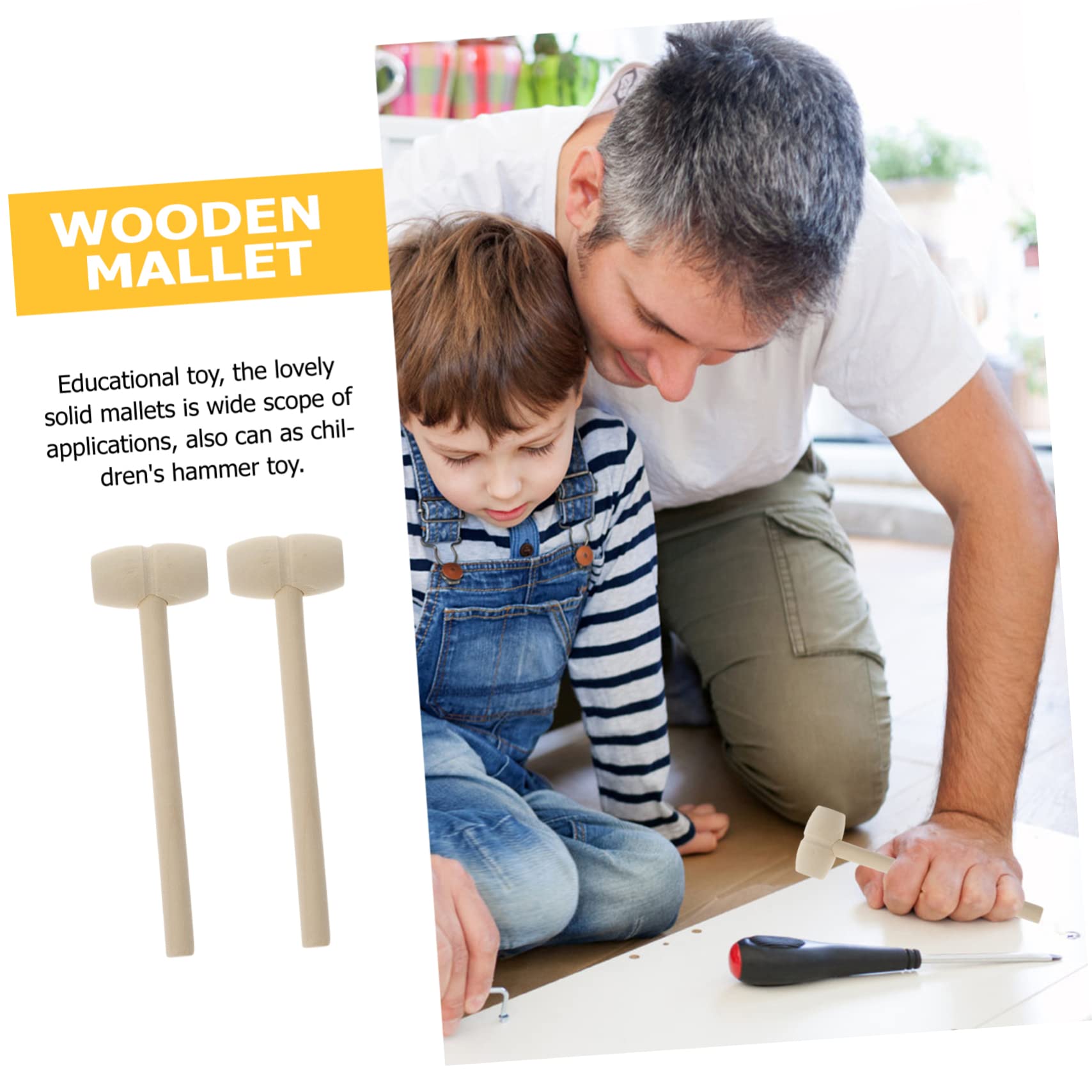 Abaodam 36pcs Mini Wooden Hammer for Fun Parent Interactive Hand Eye Coordination Safe Natural for Age for Shell Knocking and More