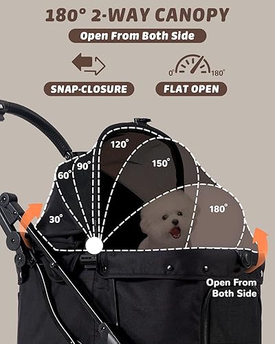 Miniatura 4 de HITTITE Cochecito para mascotas con cubierta resistente a la intemperie, cochecito todo terreno para gatos y perros de 4 ruedas con toldo ajustable,