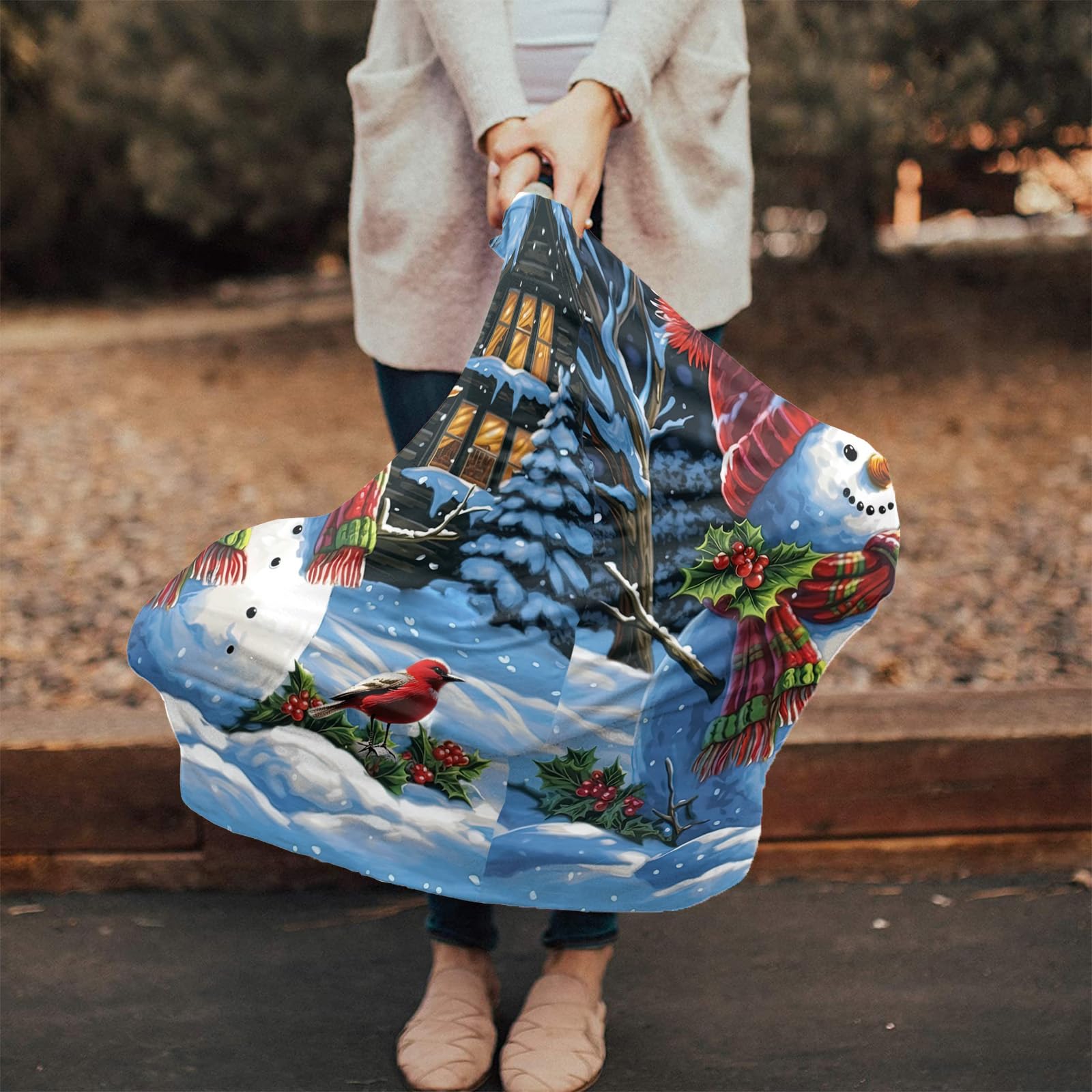 Nursing Cover for Breastfeeding Scarf, Snowman Christmas Snowy Baby Car Covers Super Soft Multi Use for Canopy Shopping Cart Cover Blanket Stroller Cover