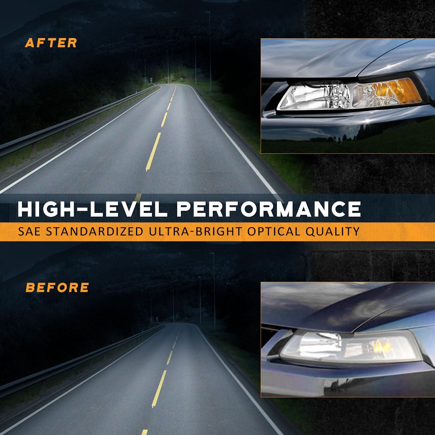 WEELMOTO Headlight Compatible with 1999-2004 Ford Mustang Replacement for 1999 2000 2001 2002 2003 2004 Mustang Driver and Passenger Side Chrome Housing