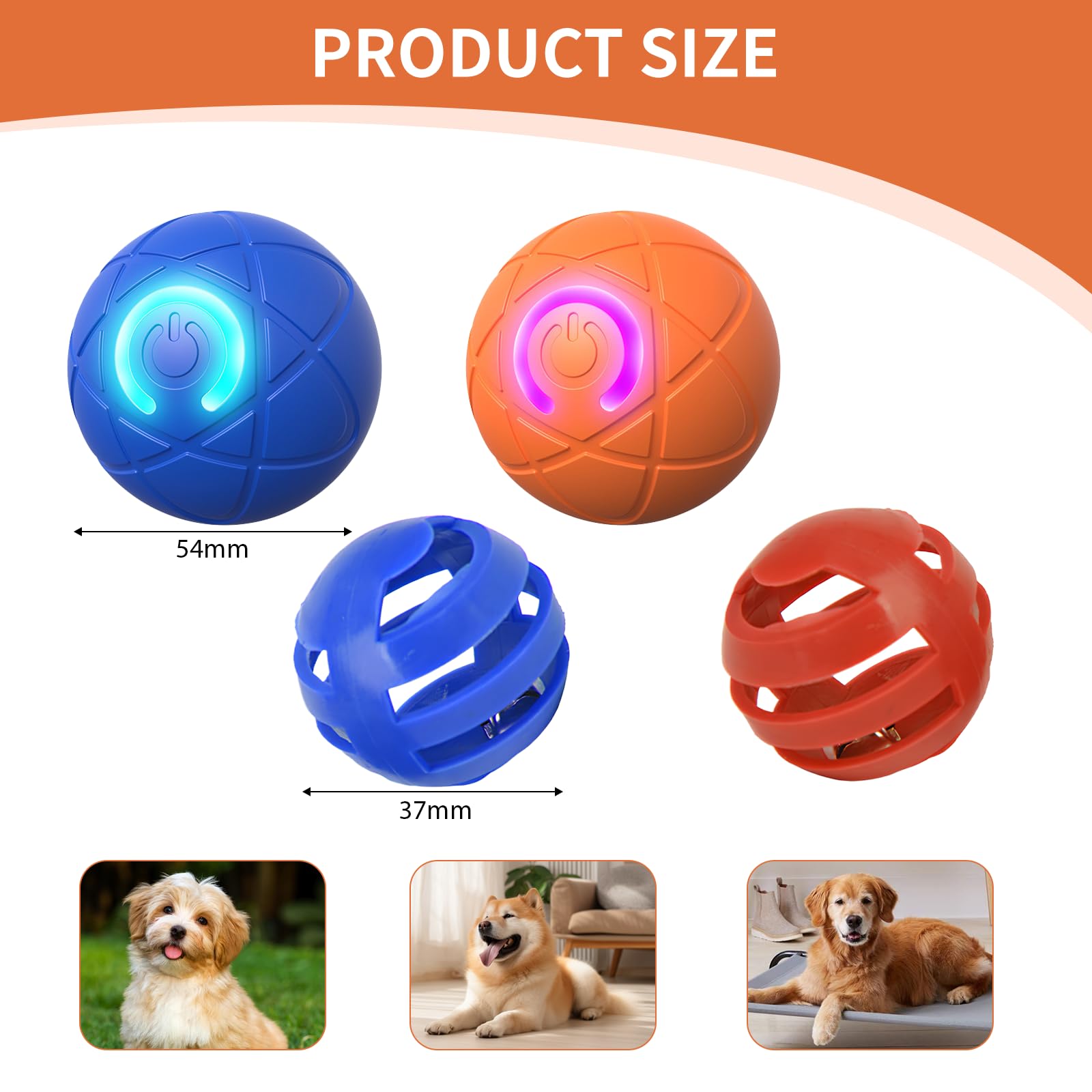 Bettinay 4 PCS Moving Dog Ball Set, Automatic Interactive Dog Ball, Electric Self Bouncing Cat Toy (Blue, Orange) - Image 2