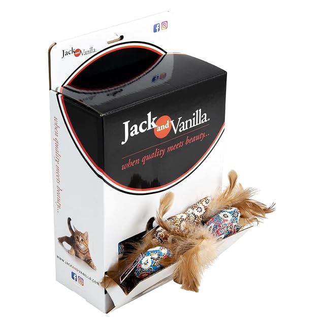 JACK AND VANILLA, Juguete Interactivo para Gato de Peluche de Peces con Plumas Coloridas