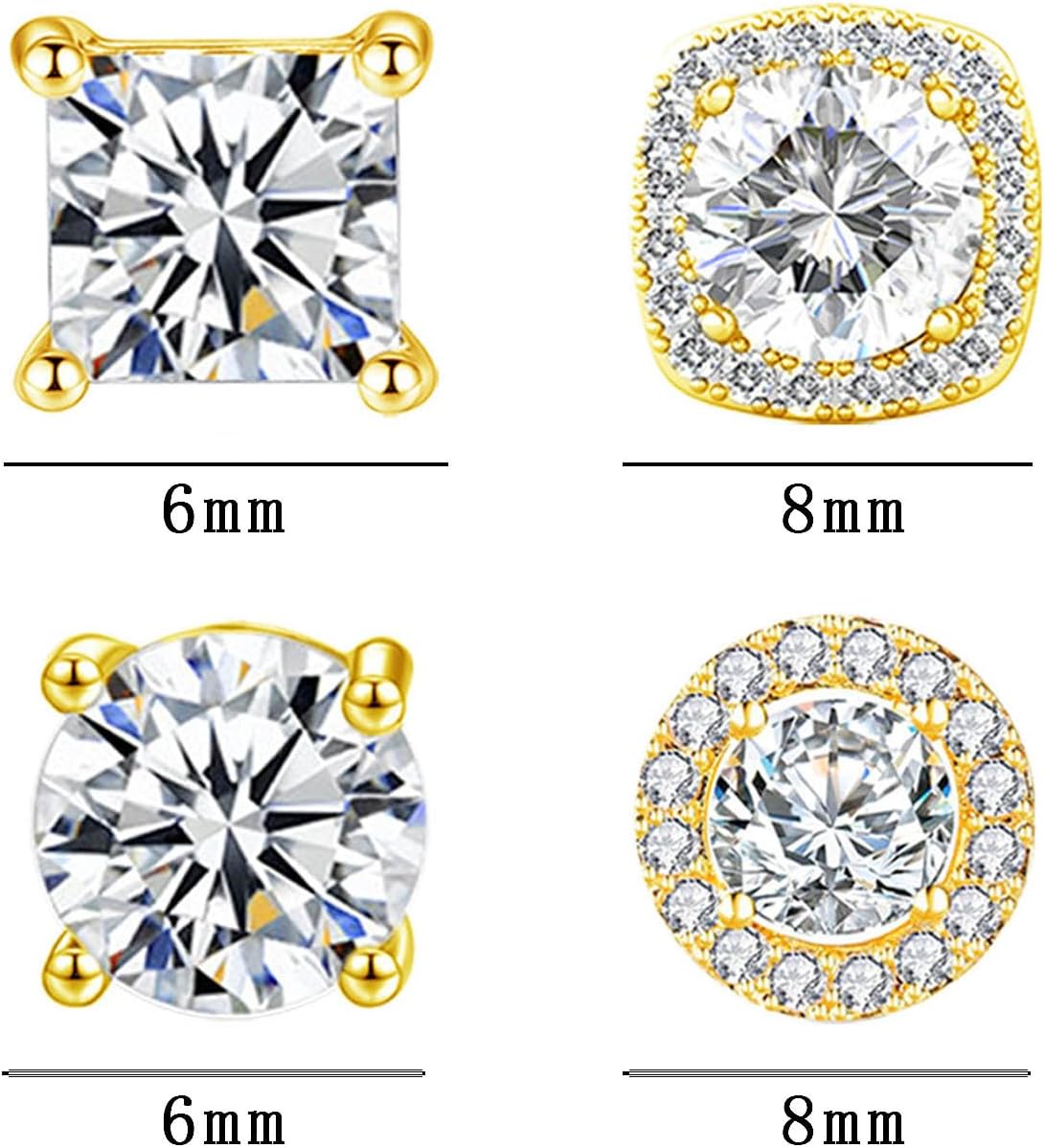 NEWITIN 4 Pairs Stainless Steel Stud Earrings for Men Hypoallergenic Earring Flatback Earring Screw Back Silver Gold Studs Inlaid Cubic Zirconia Stud Earrings for Women Men - Image 2