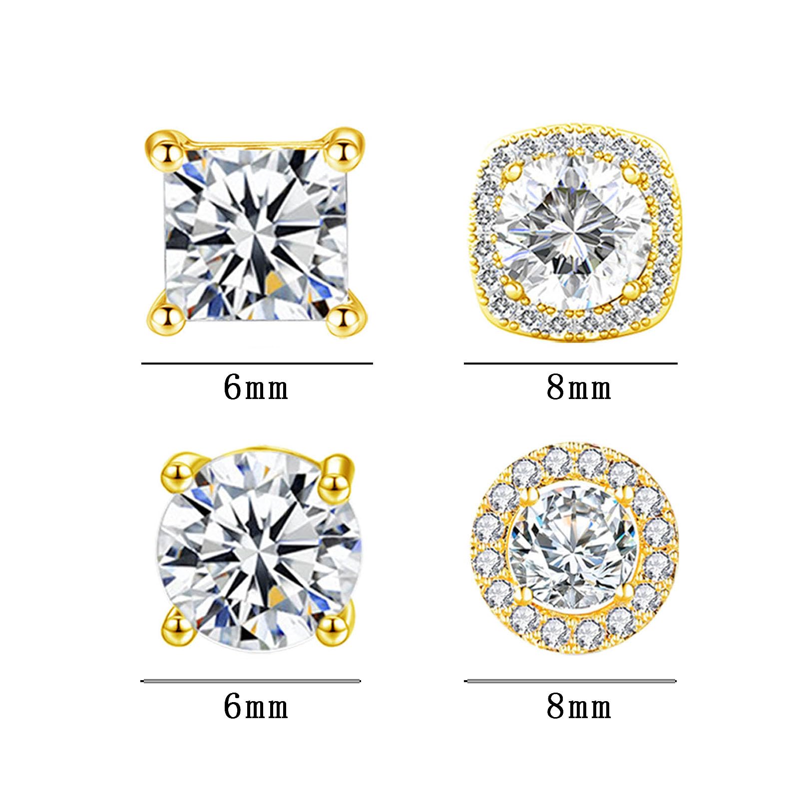 NEWITIN 4 Pairs Stainless Steel Stud Earrings for Men Hypoallergenic Earring Flatback Earring Screw Back Studs Inlaid Cubic Zirconia Stud Earrings for Women Men