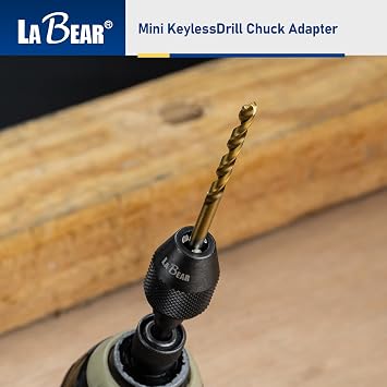 LABEAR Keyless Mini 3-Jaw Drill Chuck Adapter with Quick-Change 1/4 Hex Shank to Hold 0.3-6.5mm Aluminum Alloy Black Drill Bits Milling Cutters