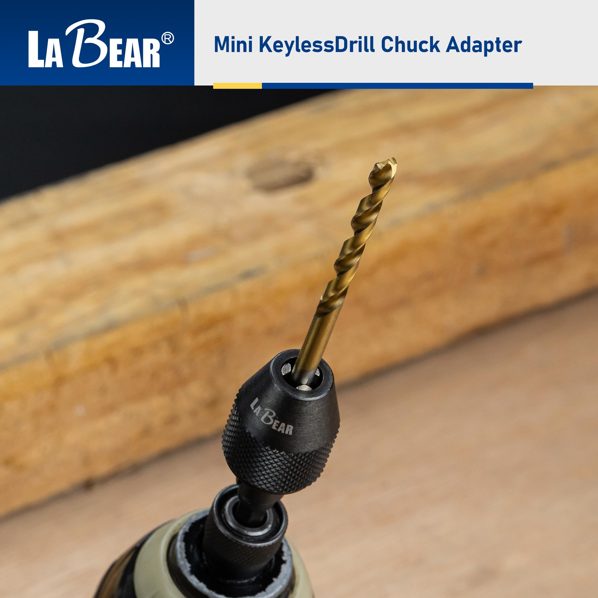 LABEAR Mini adaptador de portabrocas de 3 mandíbulas sin llave con vástago hexagonal de cambio rápido de 1/4 pulgadas para sostener brocas de aleación de aluminio de 0.3 a 6.5 mm negras