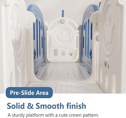 Miniatura 5 de Juego para exteriores 11 en 1 con tobogán y columpio, parque infantil interior para niños, con aro de baloncesto, pasillo extralargo, tobogán para