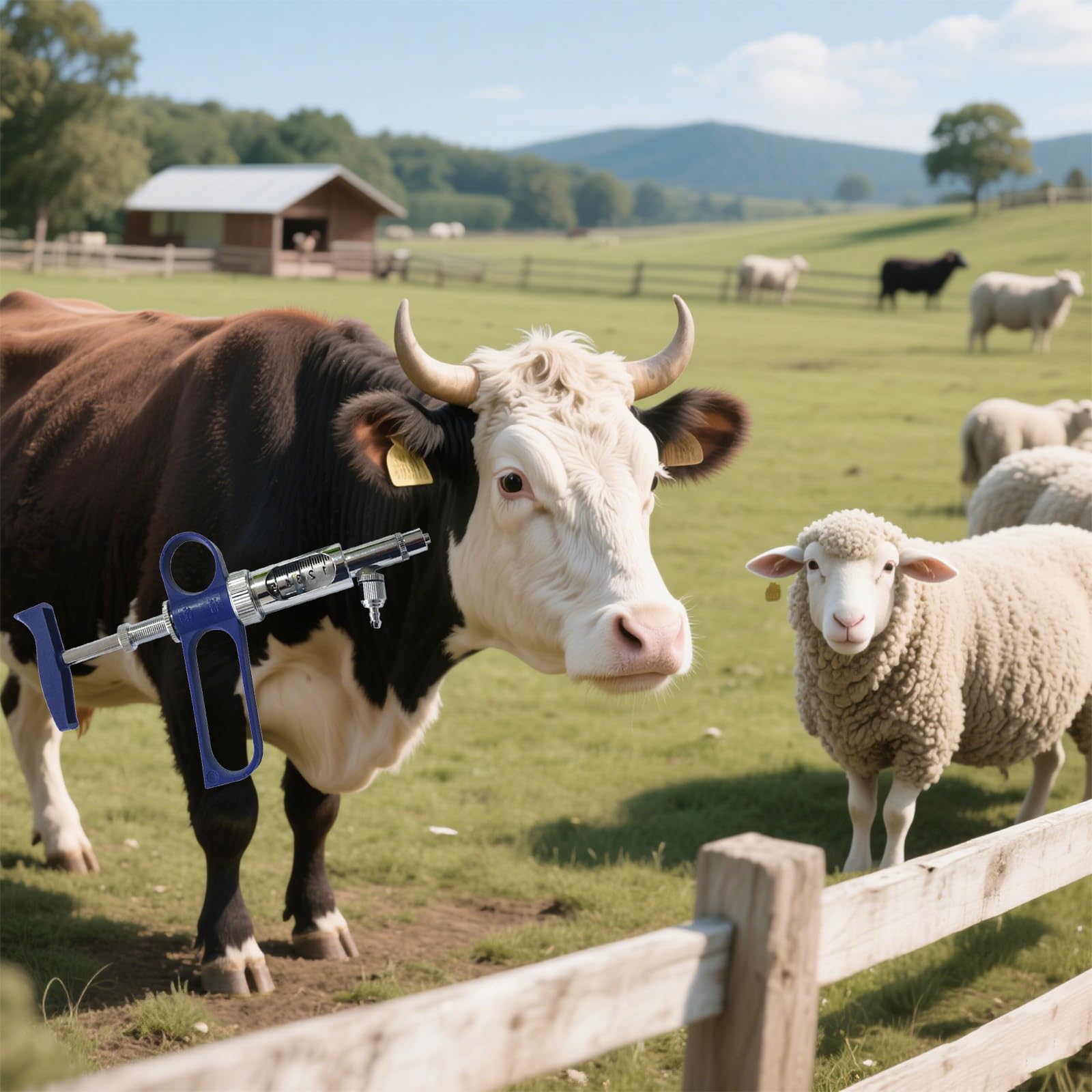 Siringa Semiautomatica per Bestiame Dispenser Medicina Vaccini Veterinari Pompa Precisione Iniettore Animale Regolabile Riutilizzabile