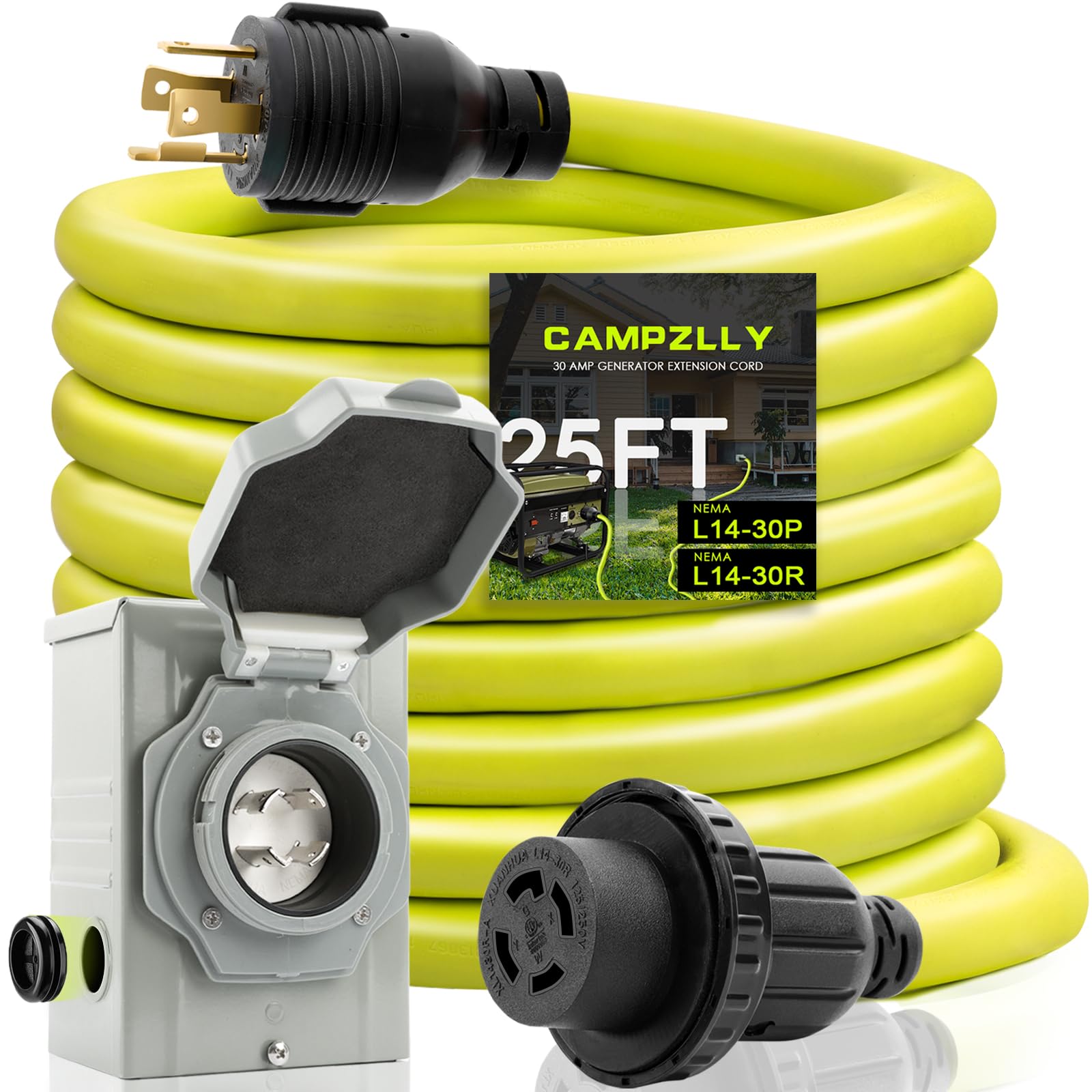 Snapklik.com : Campzlly 30 Amp Generator Cord 25FT And Power Inlet Box