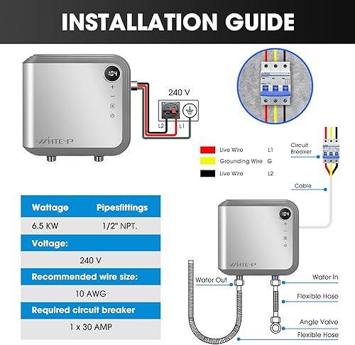 Miniatura 10 de Calentador de agua eléctrico sin tanque 3.5KW 120V, diseñado para proporcionar agua caliente bajo demanda sin la necesidad de un tanque de